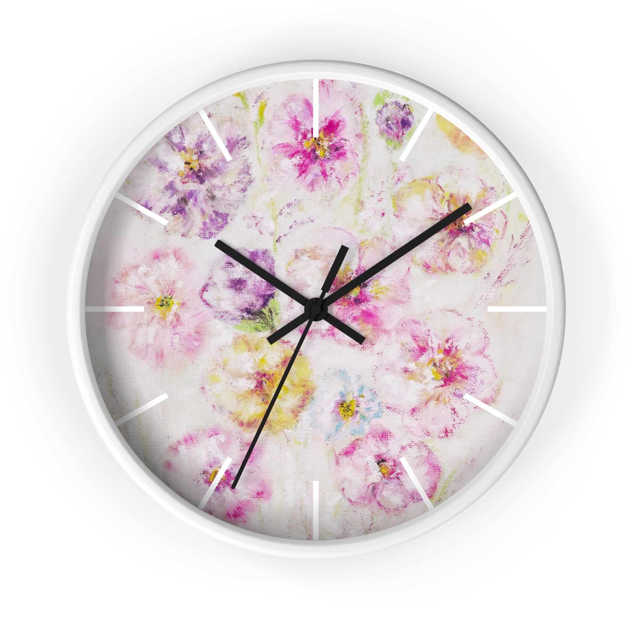 Floral Watercolor Wall Clock — Soft Pink Garden Floral Home Décor
