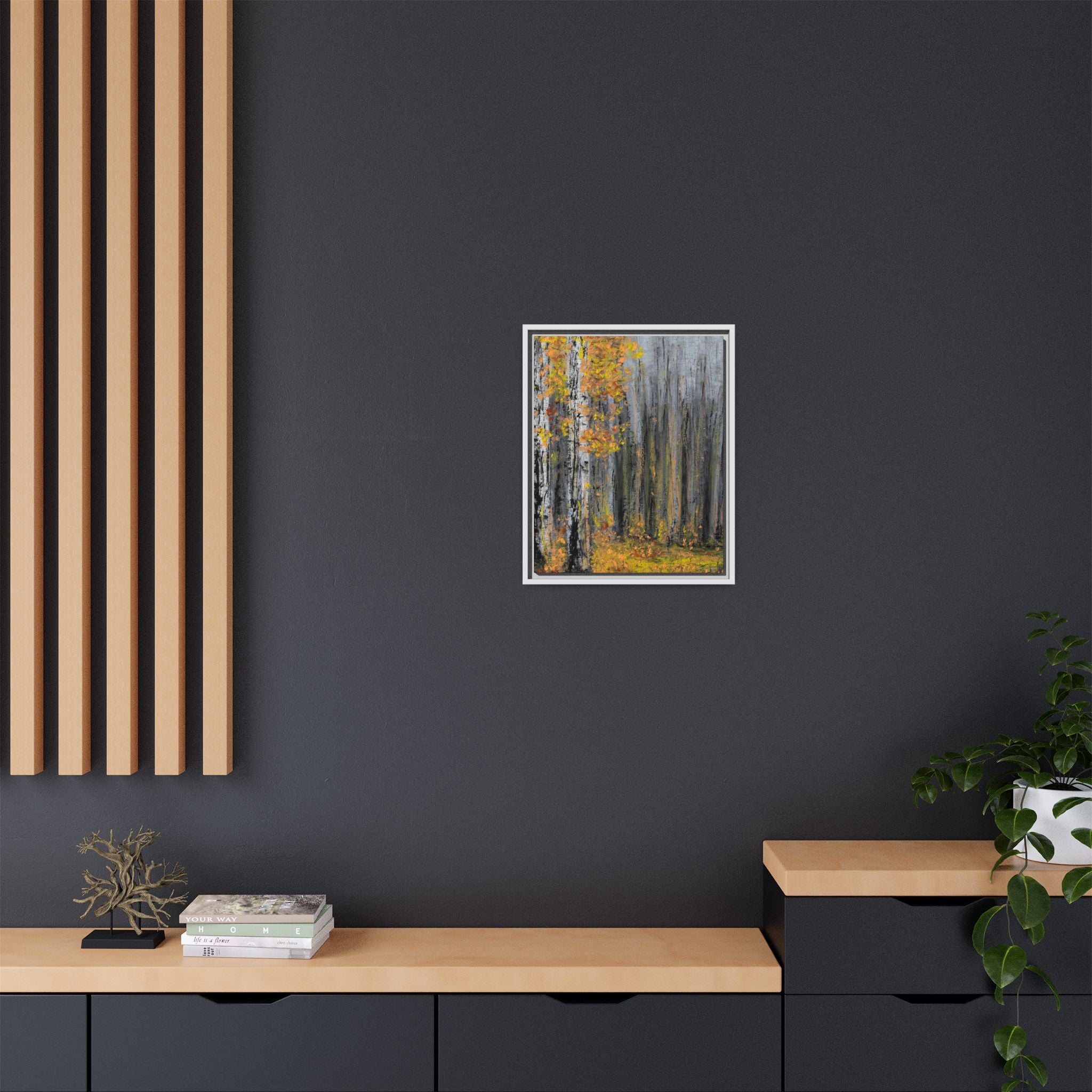 Framed Matte Canvas Print — Autumn Birch Forest Wall Art