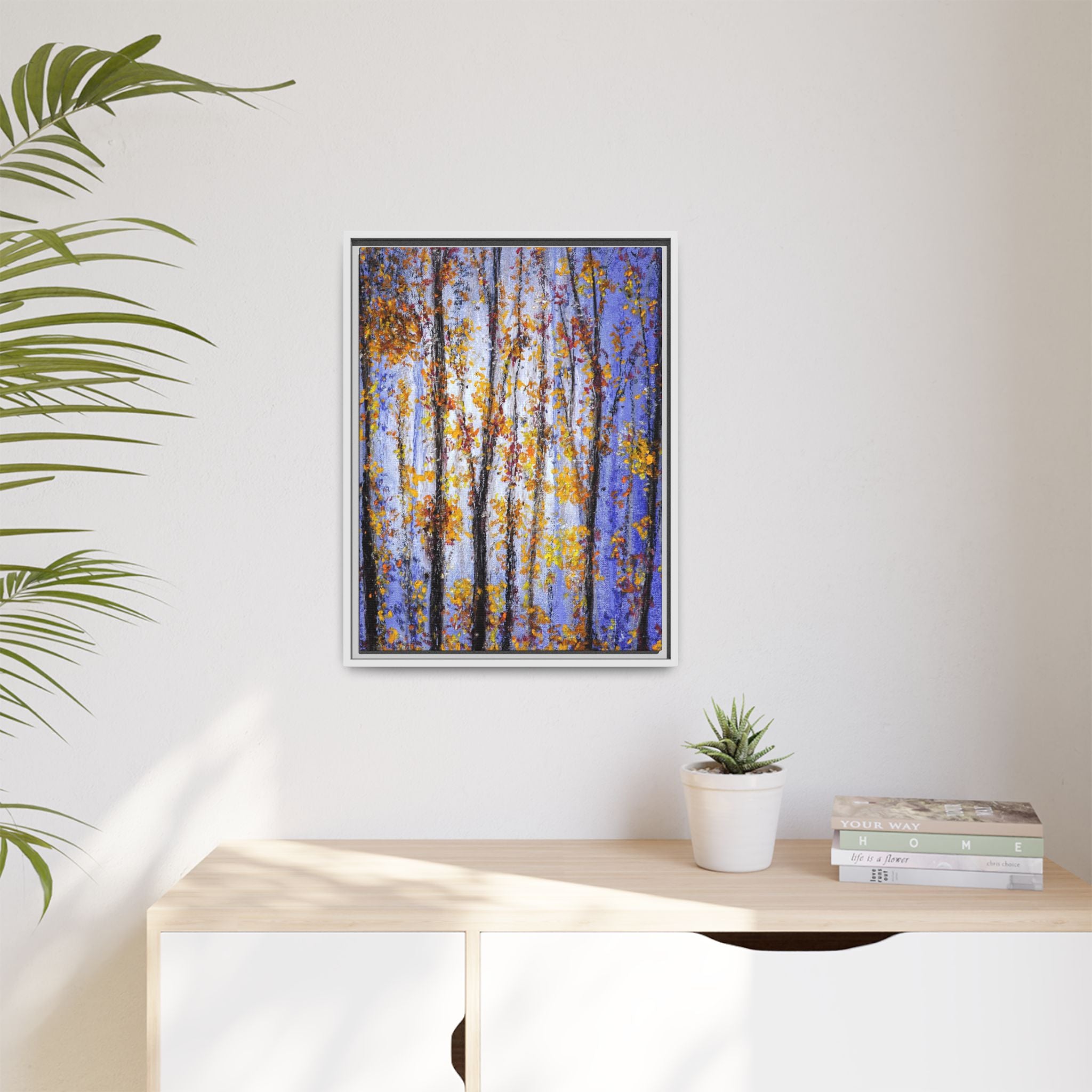 Framed Matte Canvas Art – Autumn Aspen Trees Wall Print