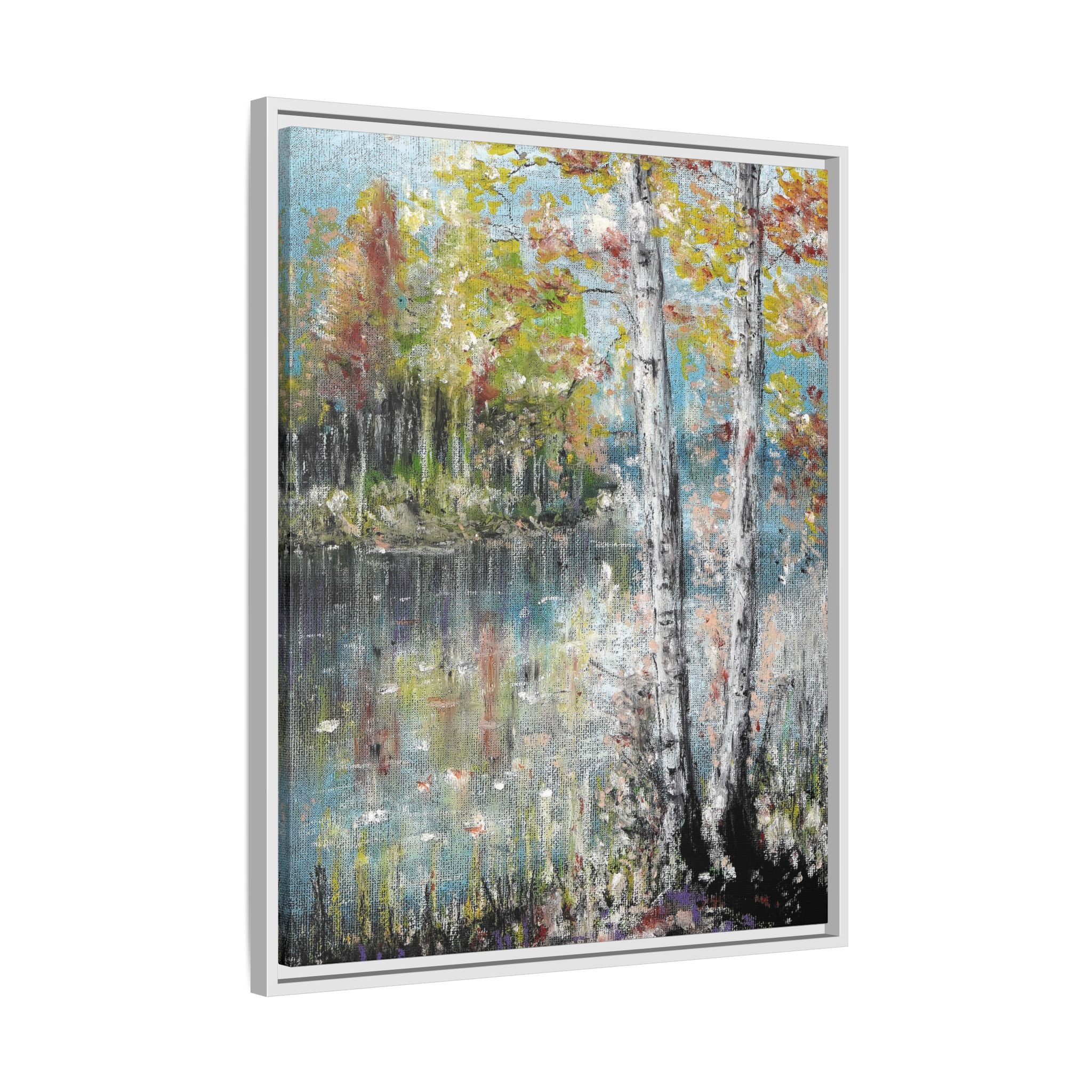 Framed Matte Canvas-Trees by the Lake