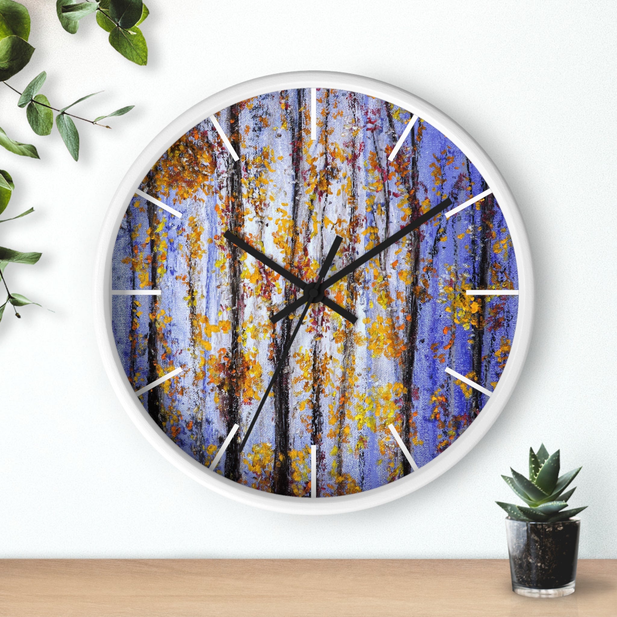 Autumn Aspen Wall Clock — Forest Birch Trees Fall Leaves Decorative Clock
