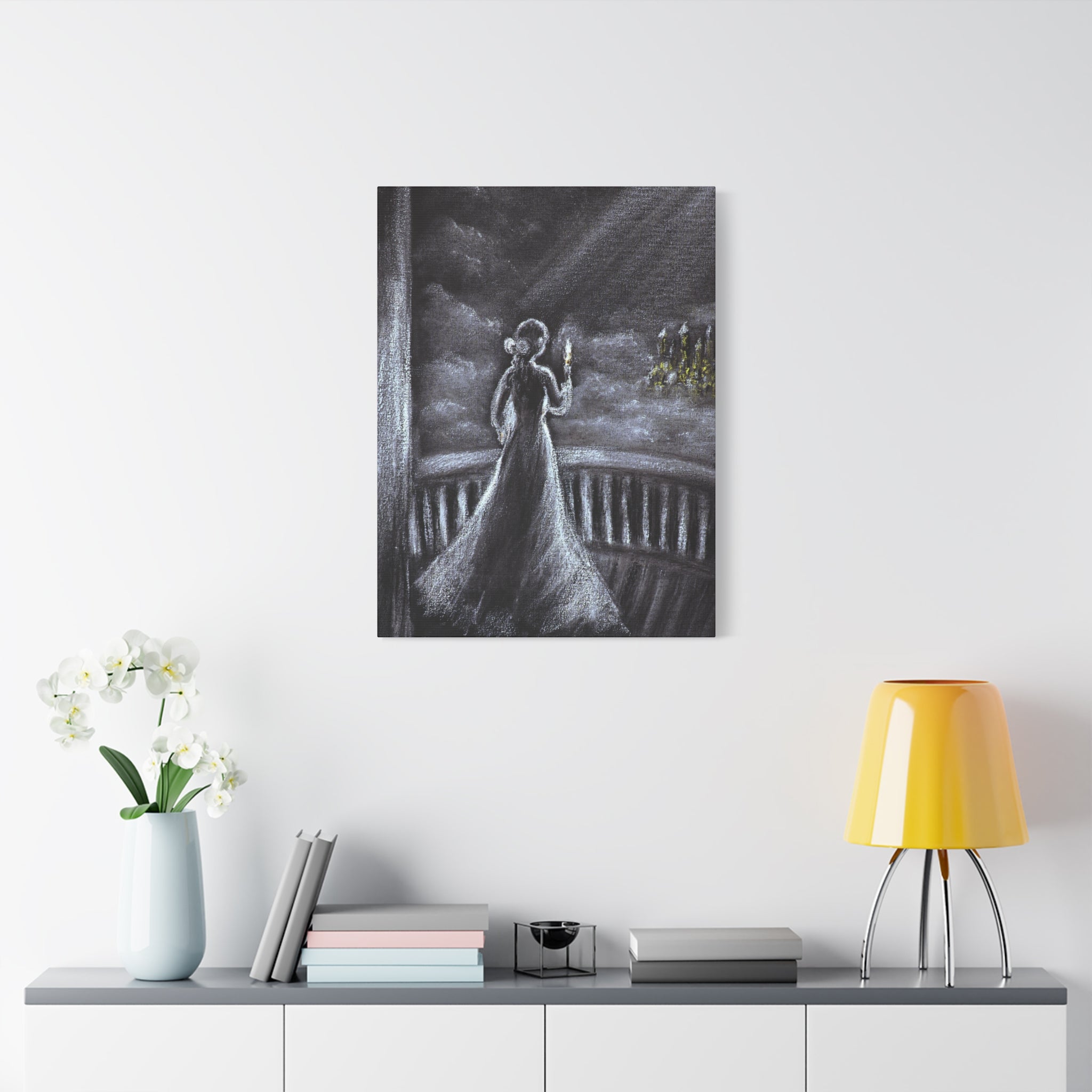 Matte Canvas: Gothic Woman with Candle Stretched Art Print