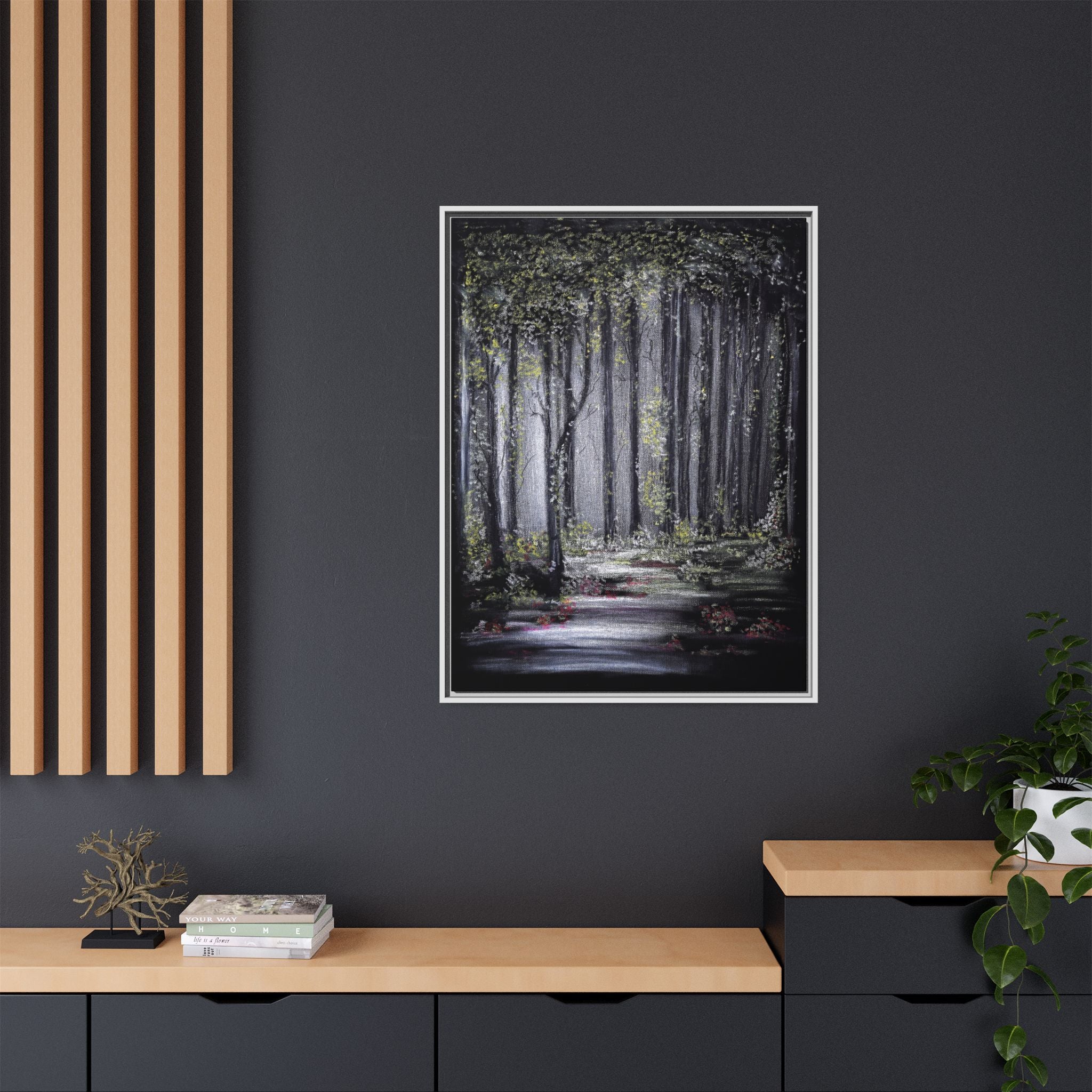Framed Forest Path Matte Canvas Print — Serene Woodland Wall Art
