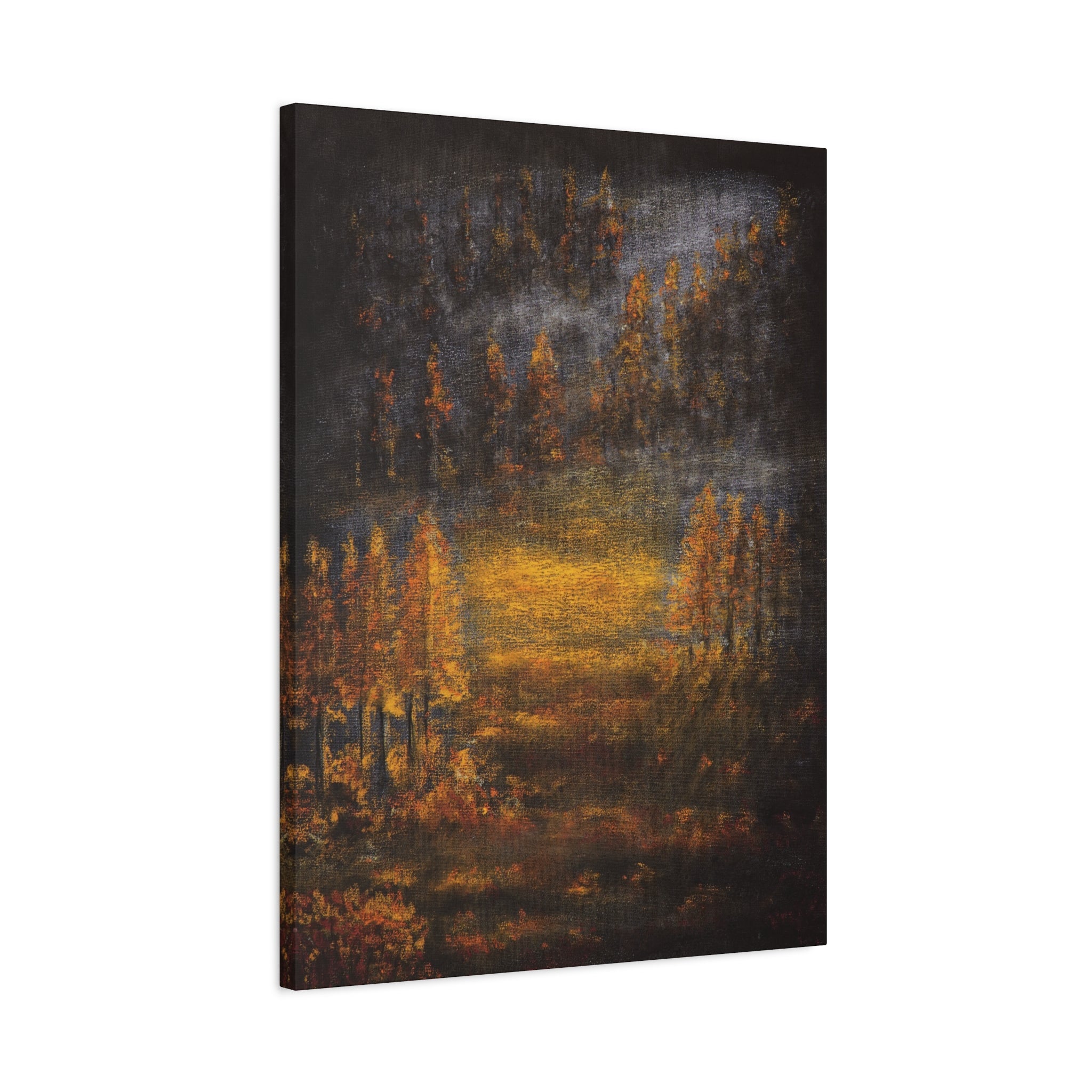 Autumn Mist Canvas Wall Art — Golden Forest Landscape, Matte Stretched Print