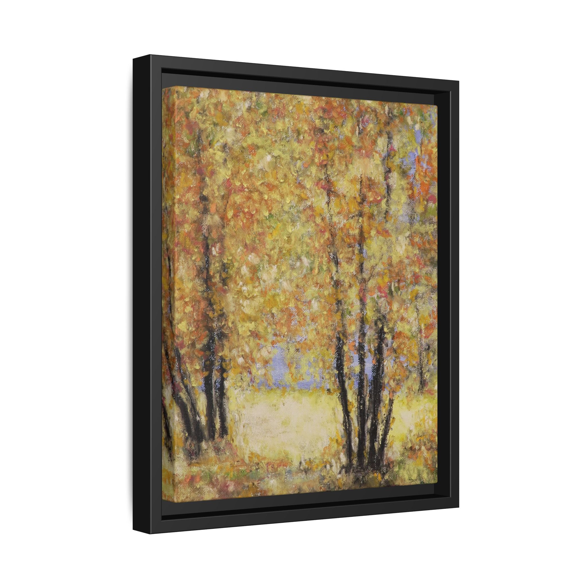 Framed Matte Canvas Autumn Forest Wall Art — Golden Trees Landscape Print