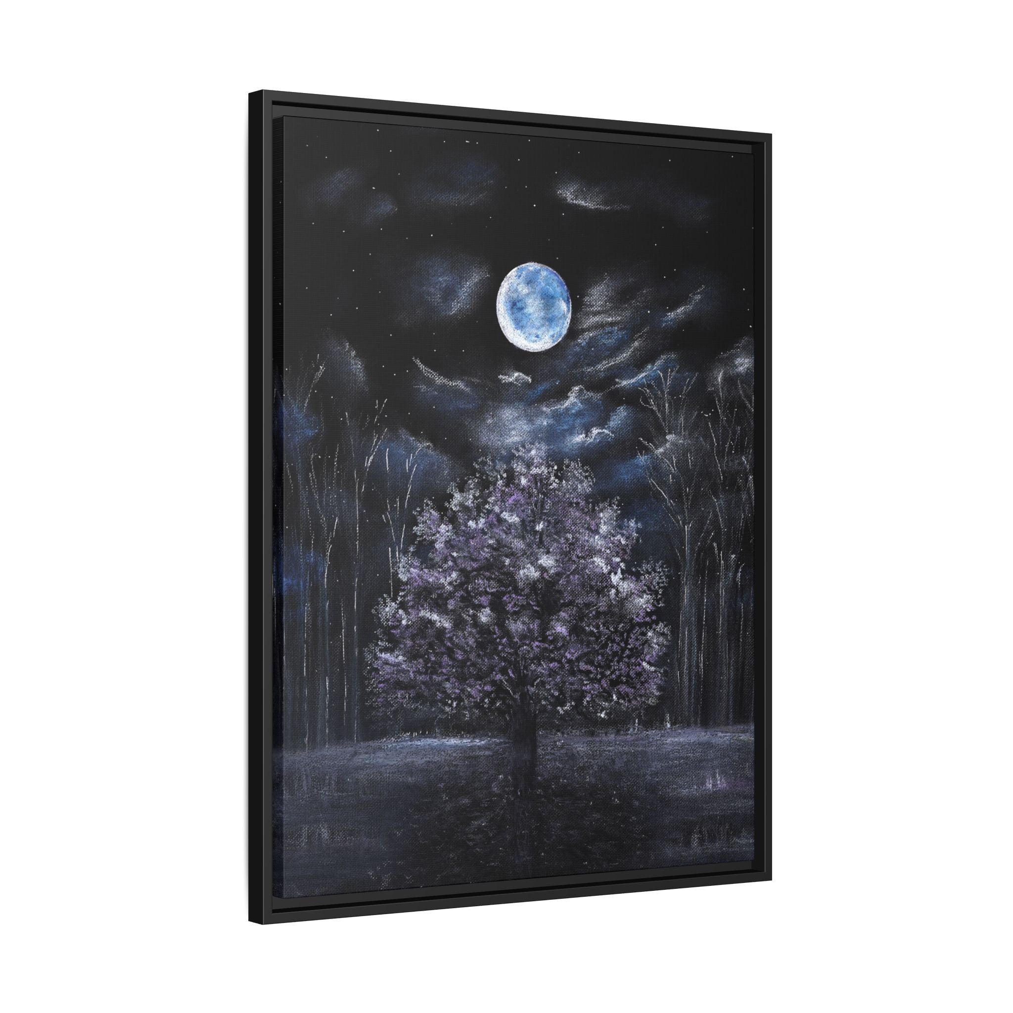 Framed Matte Canvas Art — Moonlit Tree Nightscape