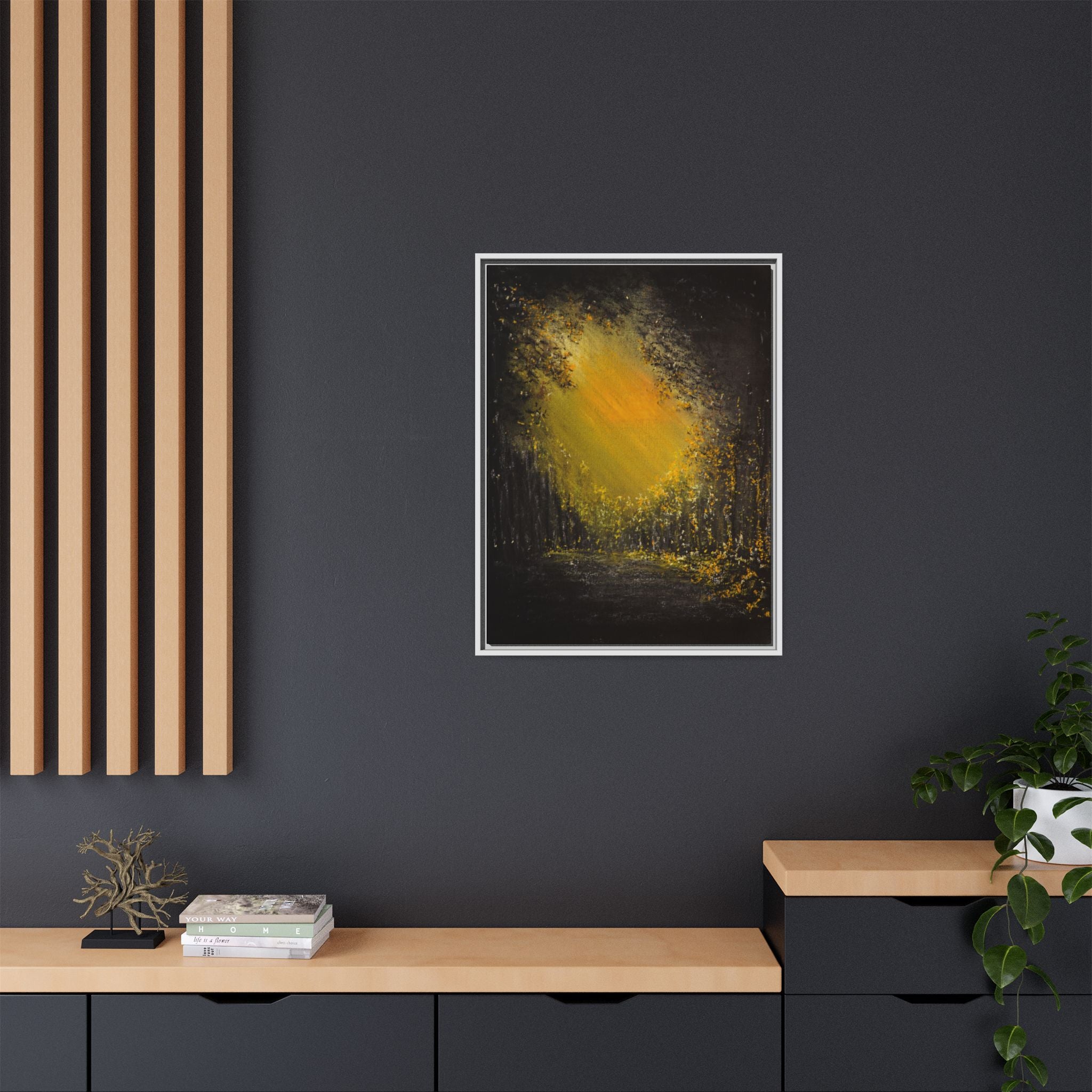 Framed Matte Canvas Wall Art — Golden Forest Glow