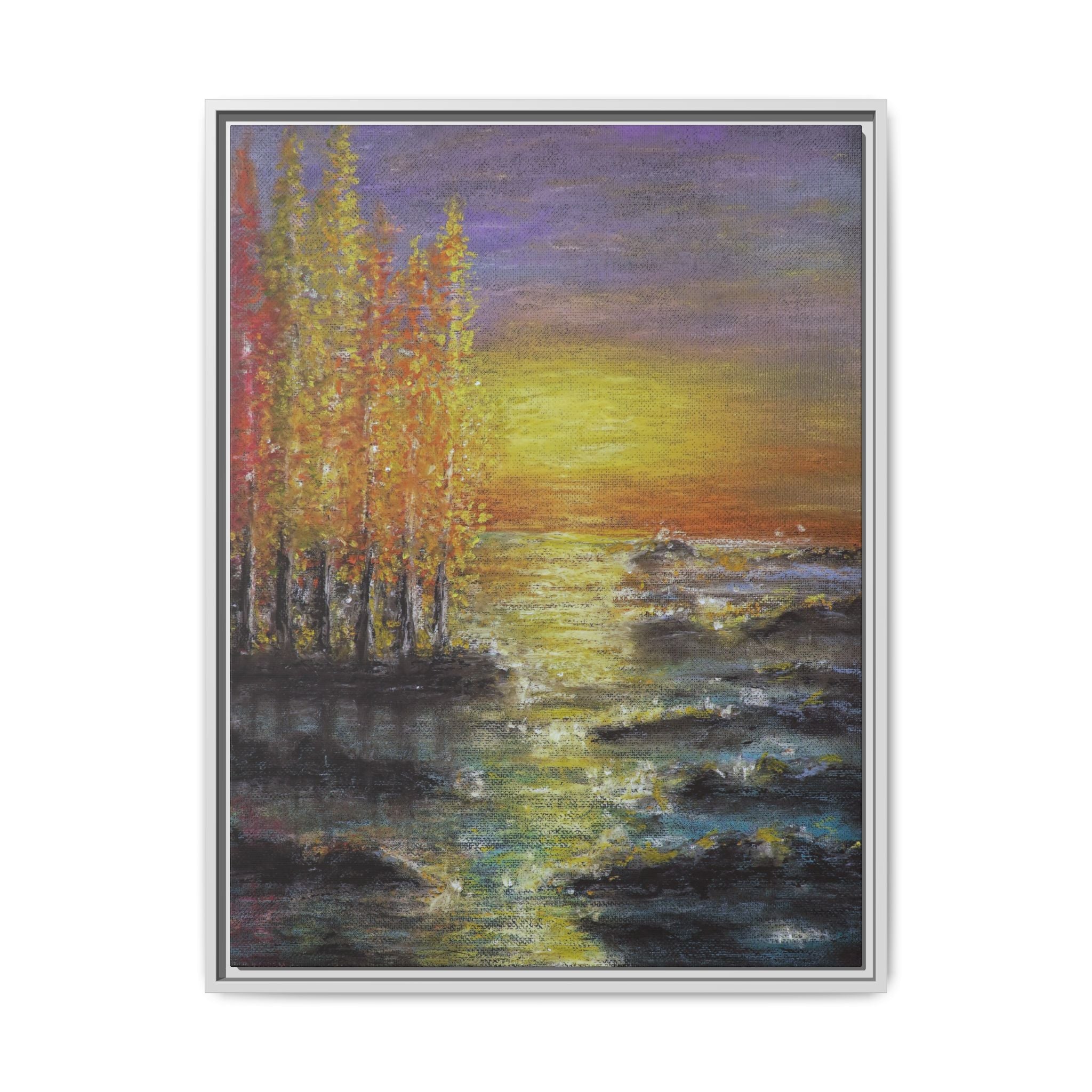 Tranquil Sunset Lake - Framed Matte Canvas Art Print