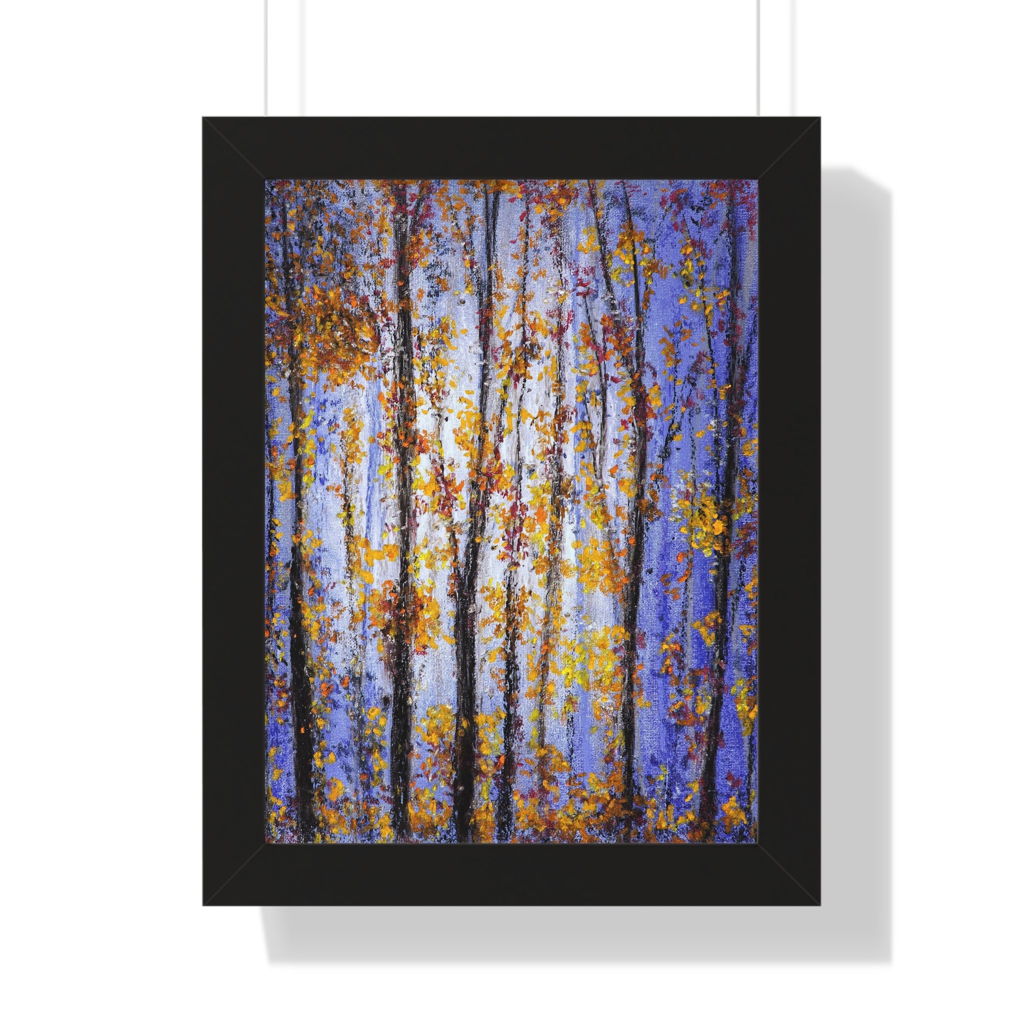 Autumn Birch Forest Framed Vertical Poster — Fall Trees Wall Art