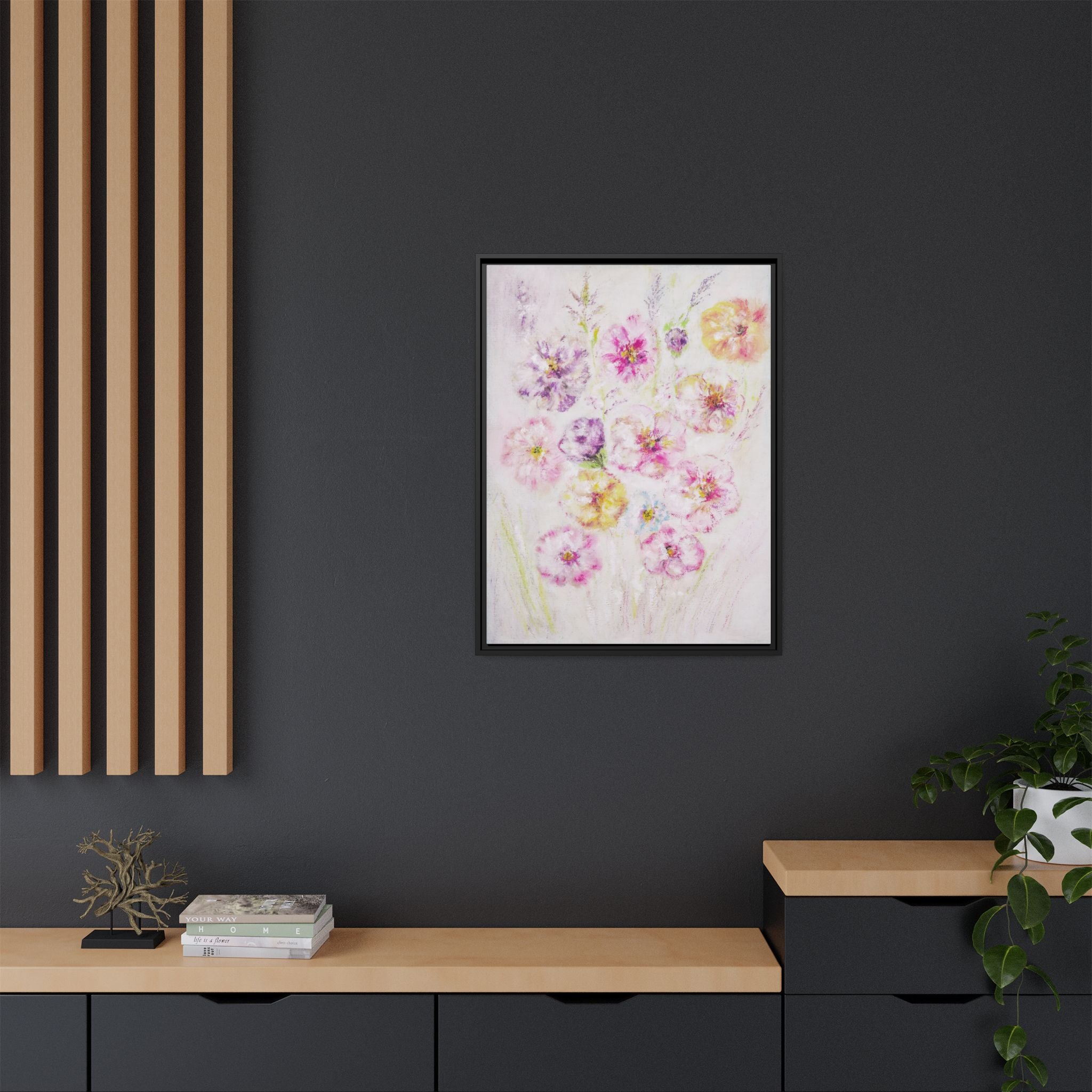 Framed Floral Canvas Print — Soft Pastel Bouquet Wall Art