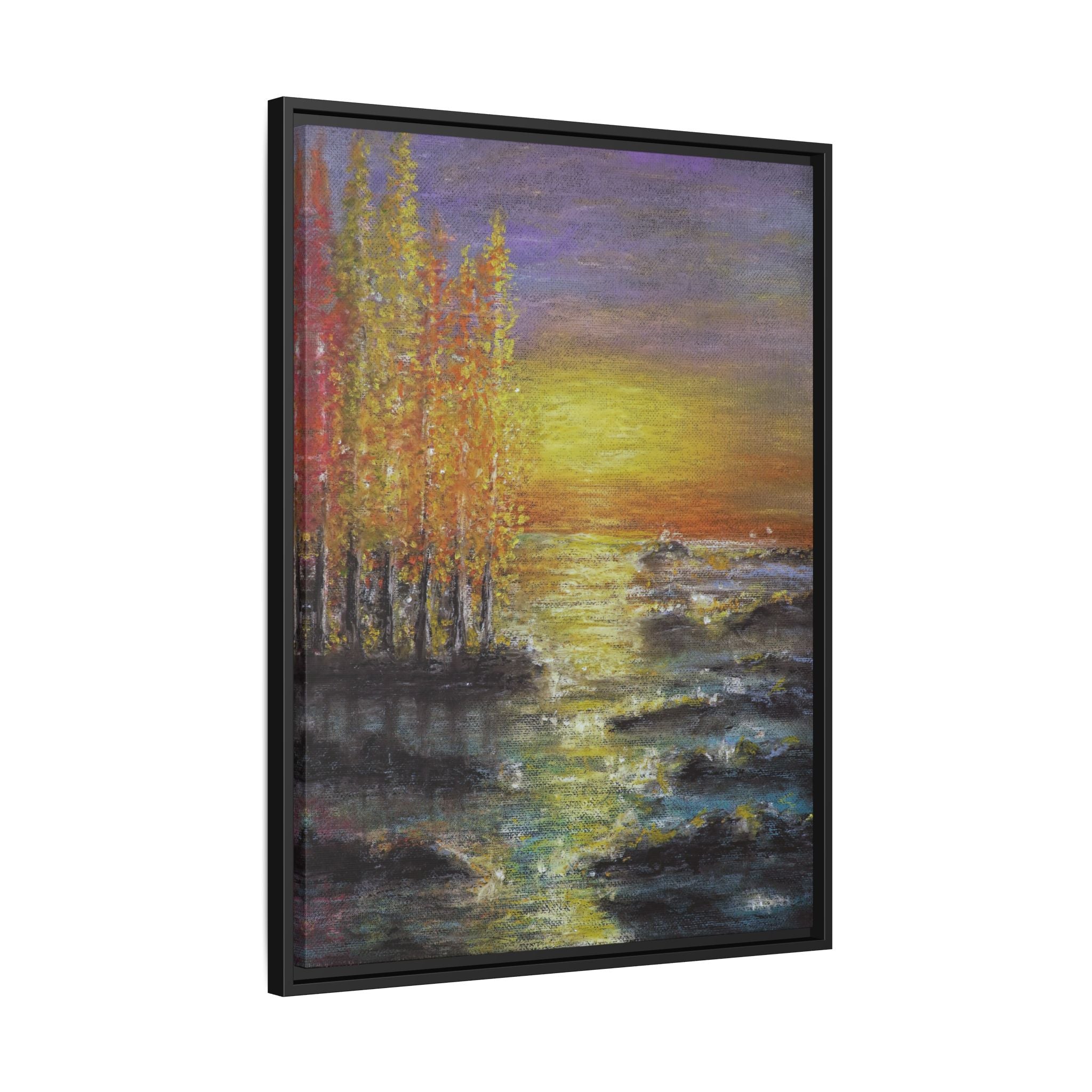 Tranquil Sunset Lake - Framed Matte Canvas Art Print