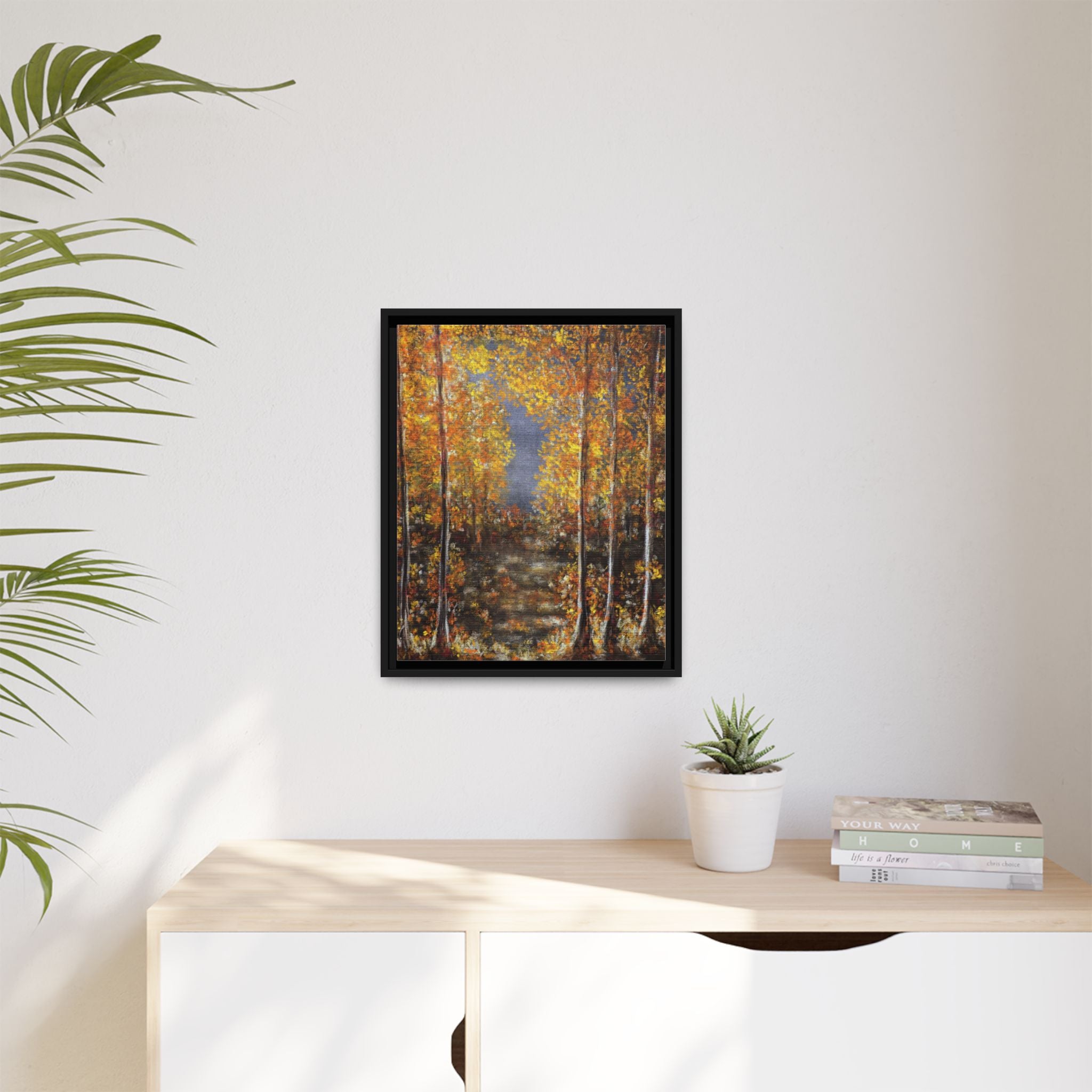 Framed Canvas Art - Autumn Forest Trees Landscape