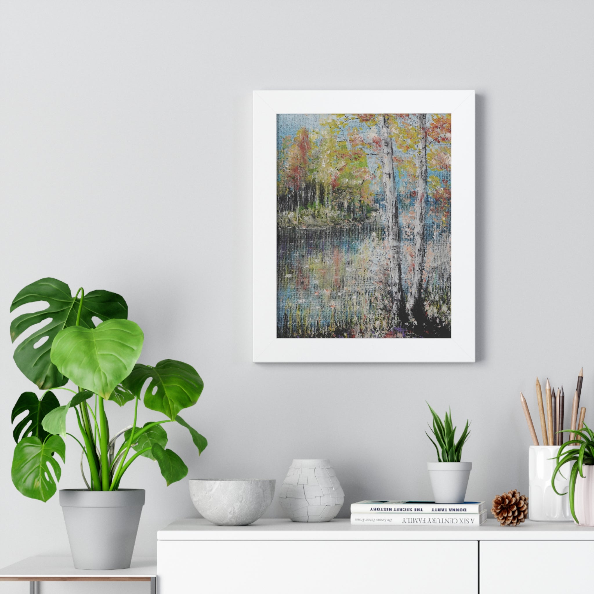 Framed Poster —Trees by the Lake Landscape Art Print