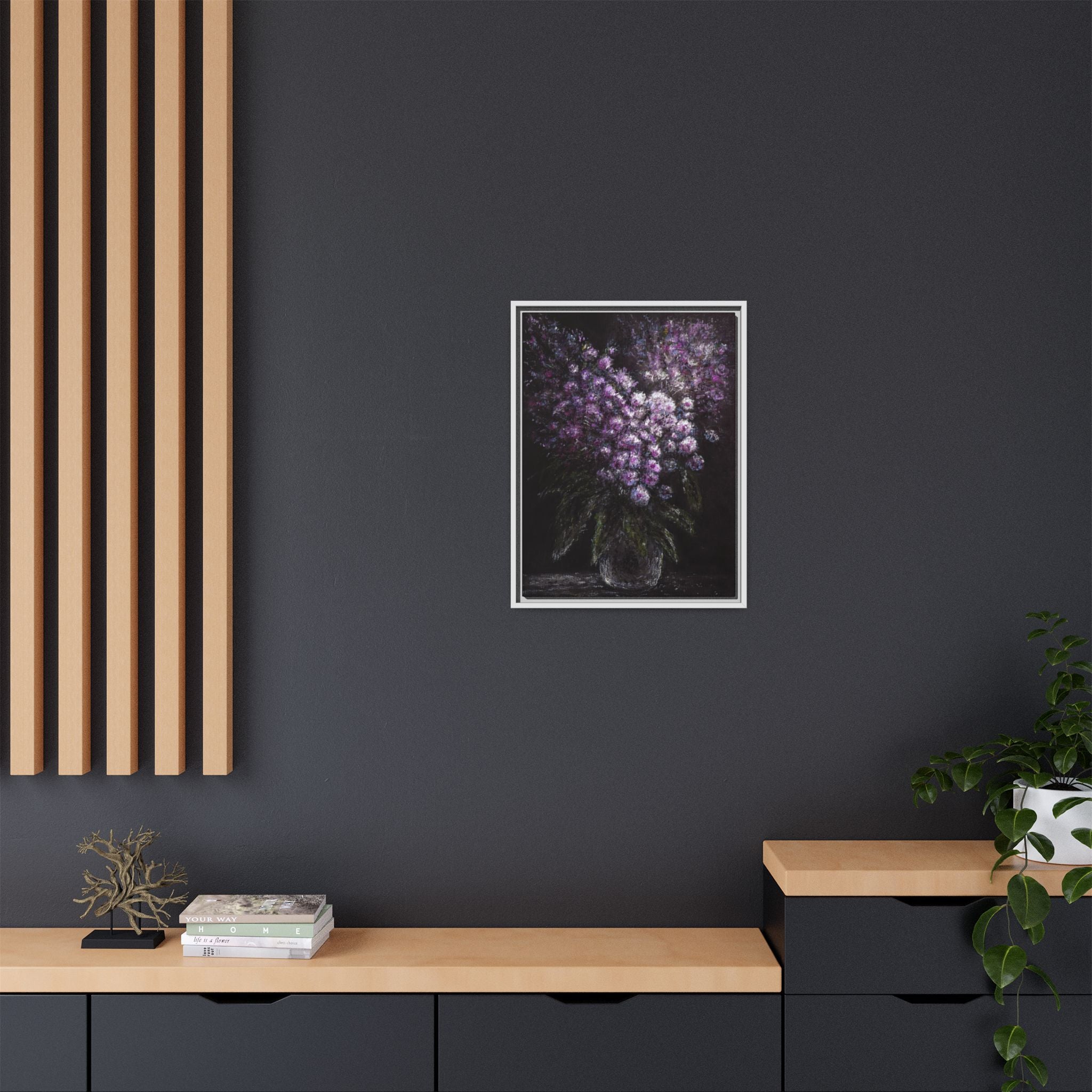 Framed Matte Canvas: Moody Purple Floral Bouquet Wall Art