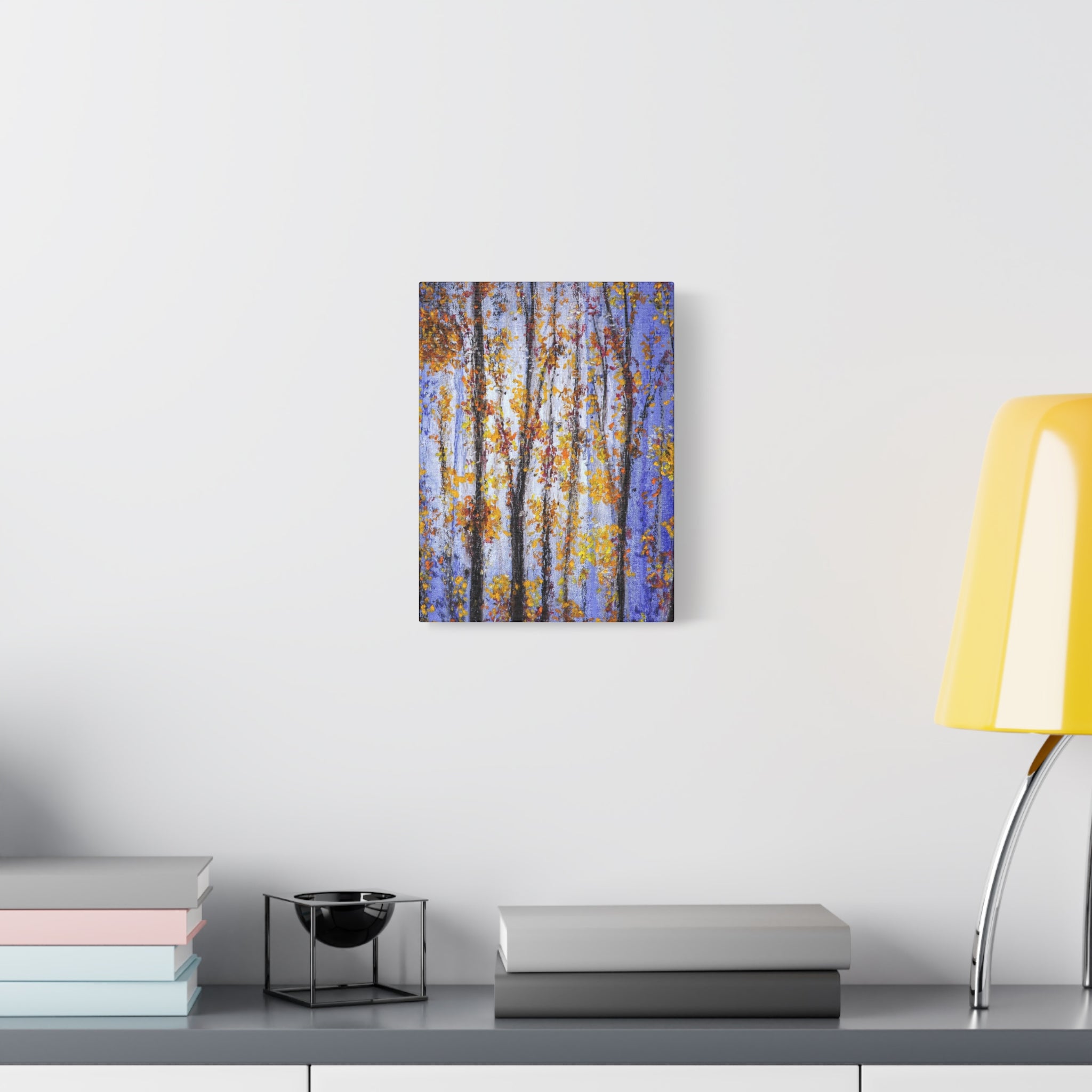 Autumn Aspens Matte Stretched Canvas – Purple & Gold Forest Wall Art (1.25")
