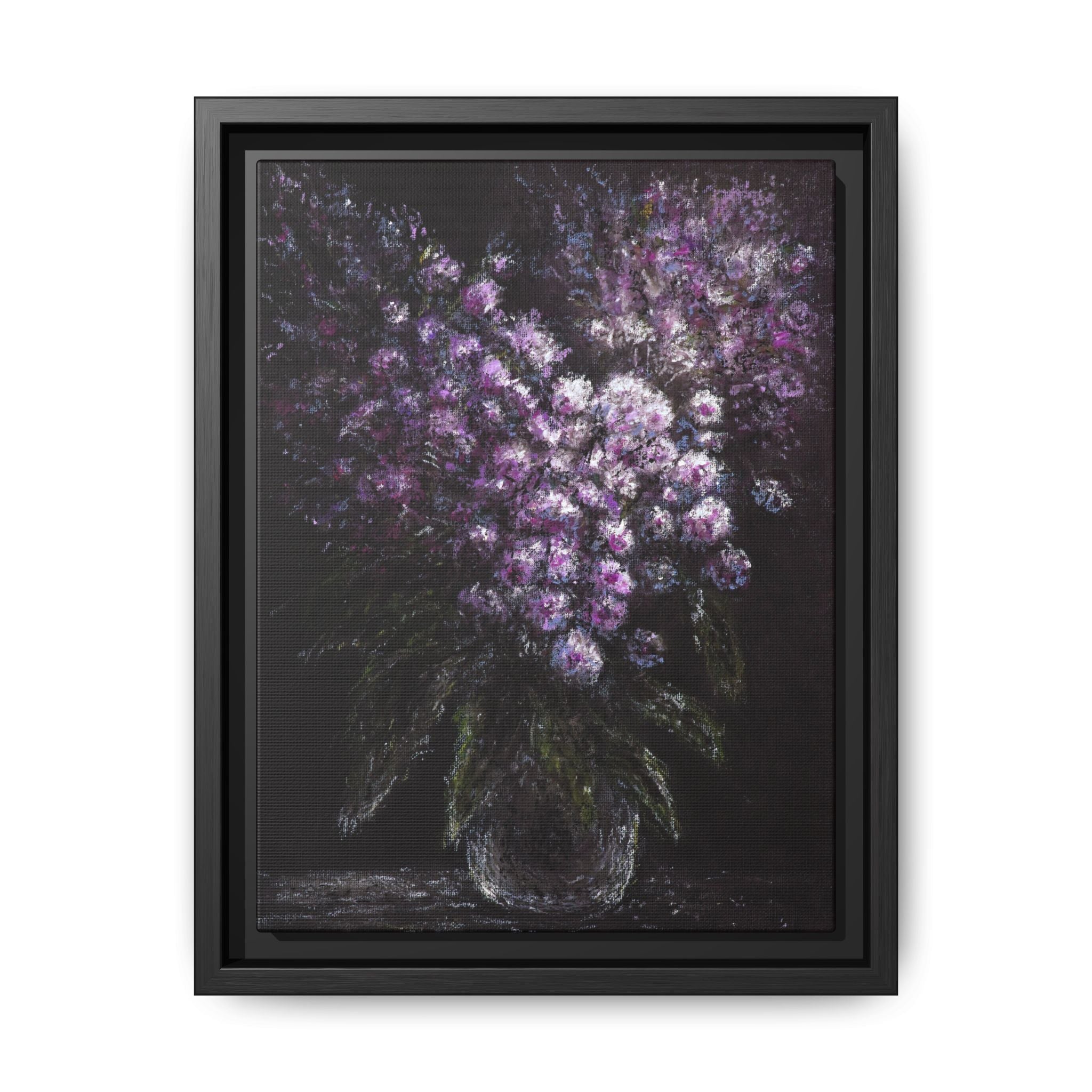 Framed Matte Canvas: Moody Purple Floral Bouquet Wall Art