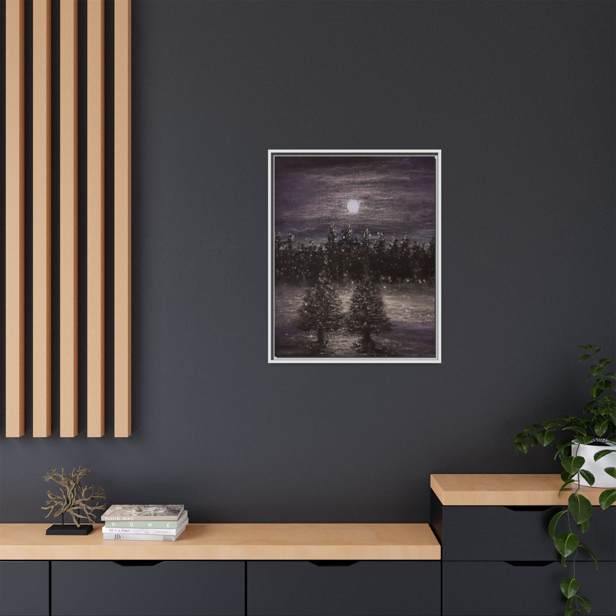 Moonlit Forest Matte Canvas Print — Framed Wall Art