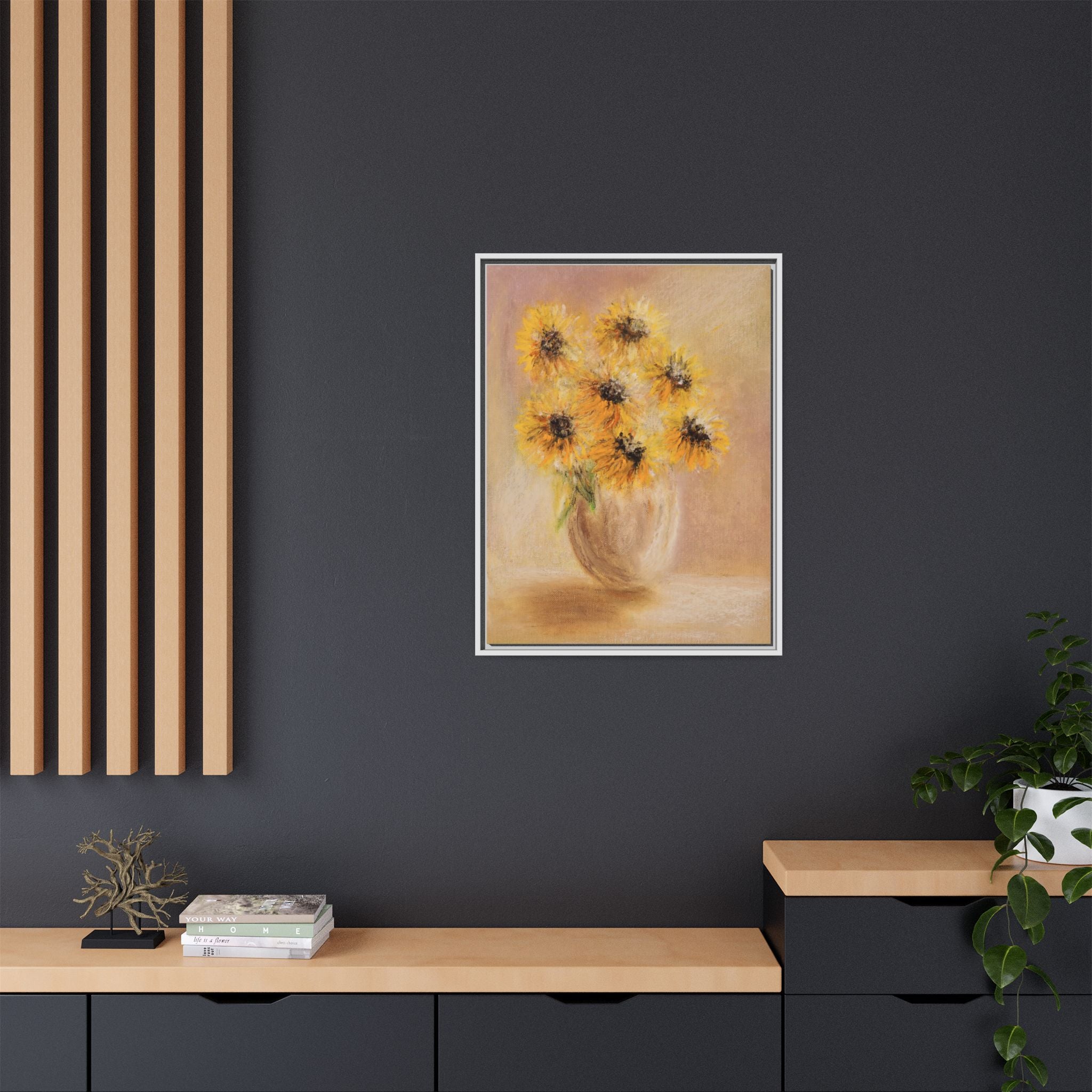 Framed Sunflower Vase — Matte Canvas Wall Art