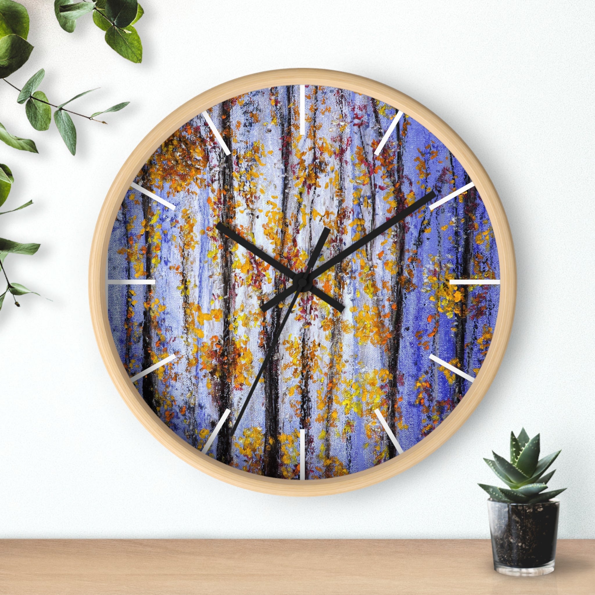 Autumn Aspen Wall Clock — Forest Birch Trees Fall Leaves Decorative Clock