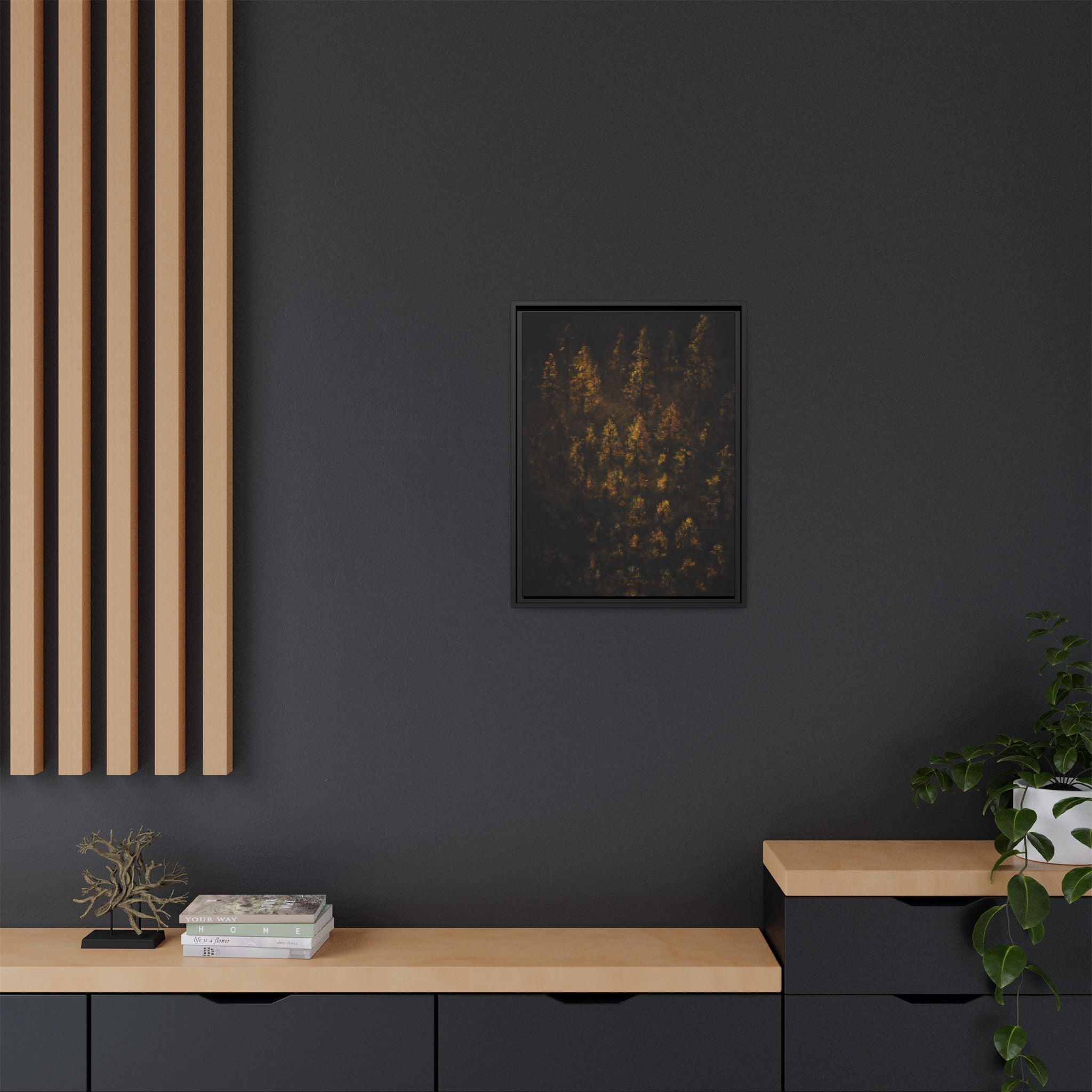 Framed Matte Canvas Forest Print — Golden Autumn Trees Wall Art