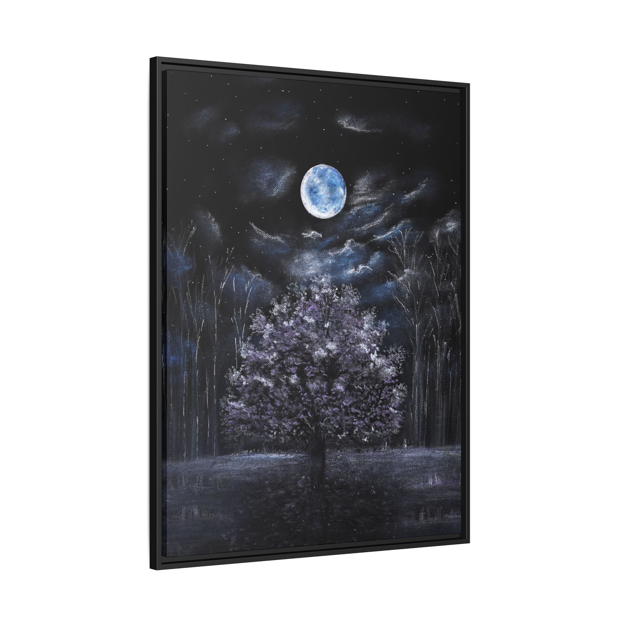 Framed Matte Canvas Art — Moonlit Tree Nightscape