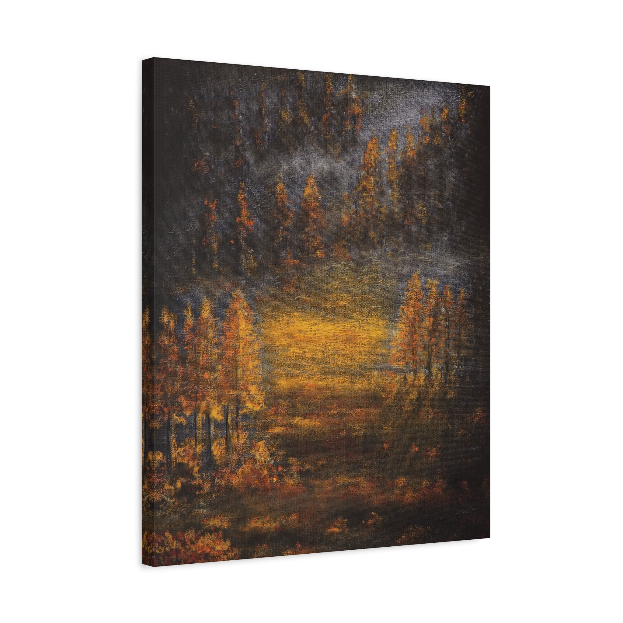 Autumn Mist Canvas Wall Art — Golden Forest Landscape, Matte Stretched Print