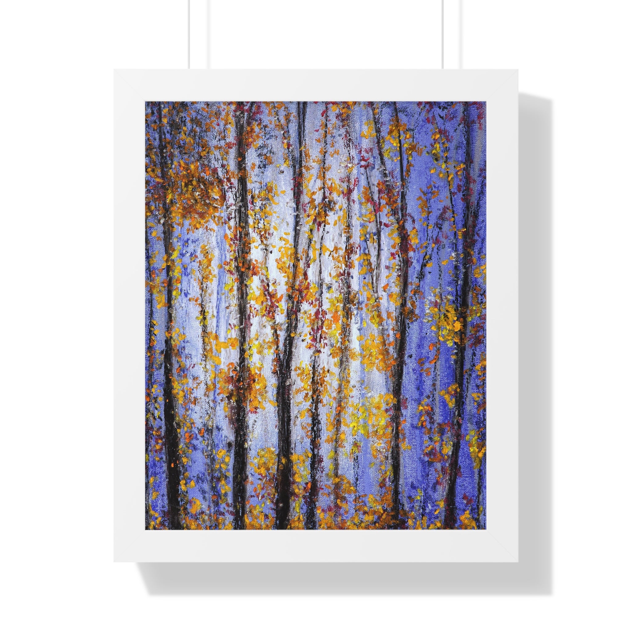 Autumn Birch Forest Framed Vertical Poster — Fall Trees Wall Art