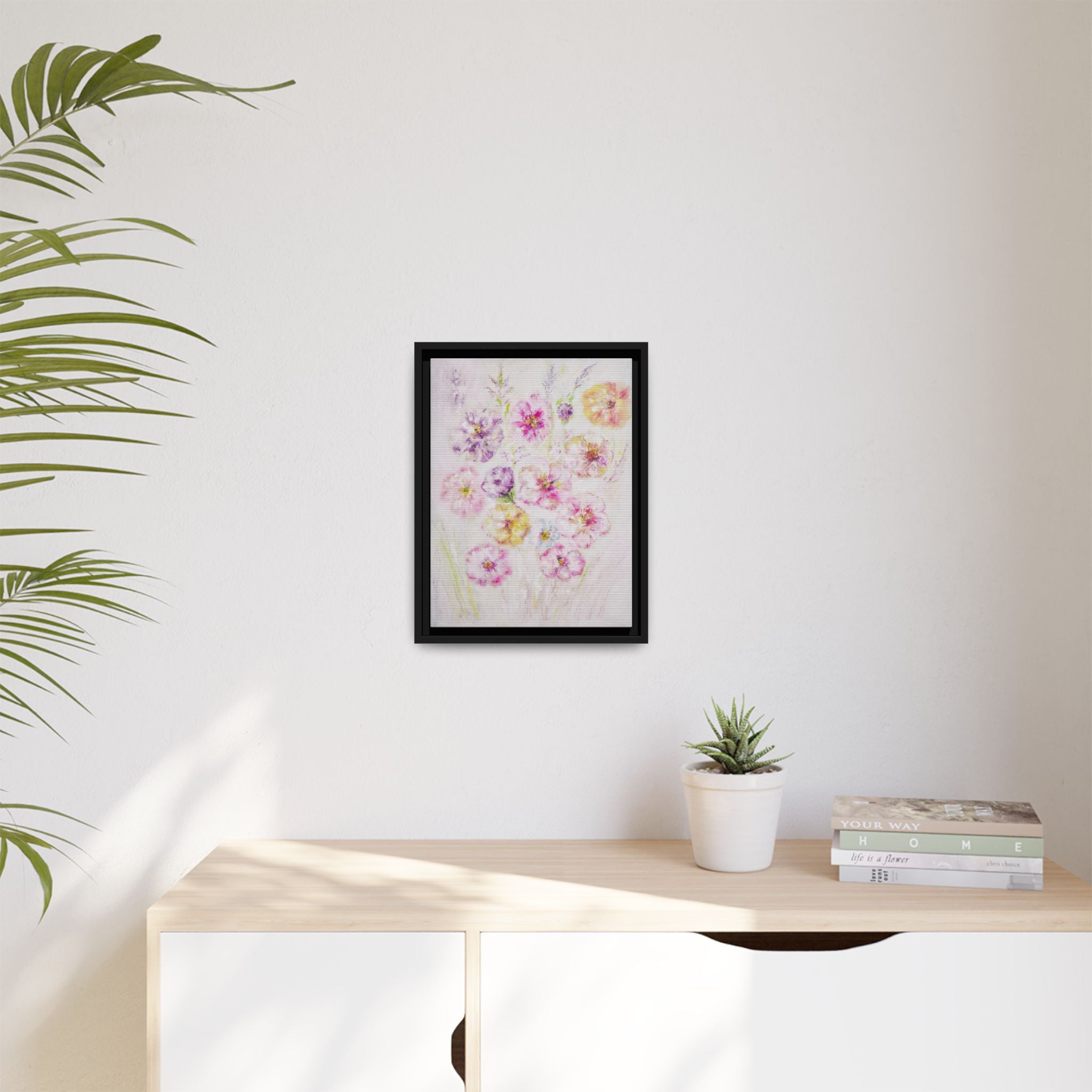 Framed Floral Canvas Print — Soft Pastel Bouquet Wall Art