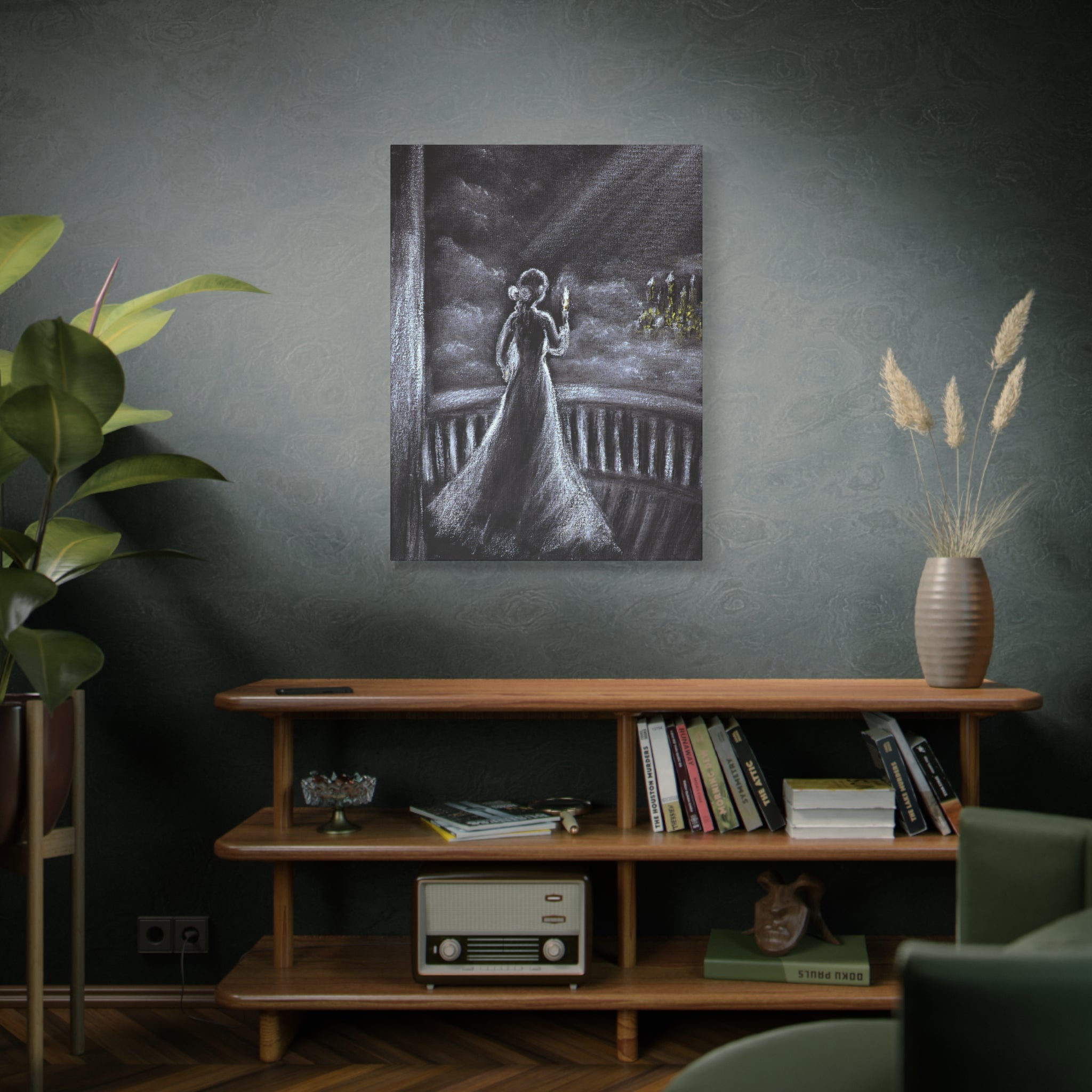 Matte Canvas: Gothic Woman with Candle Stretched Art Print
