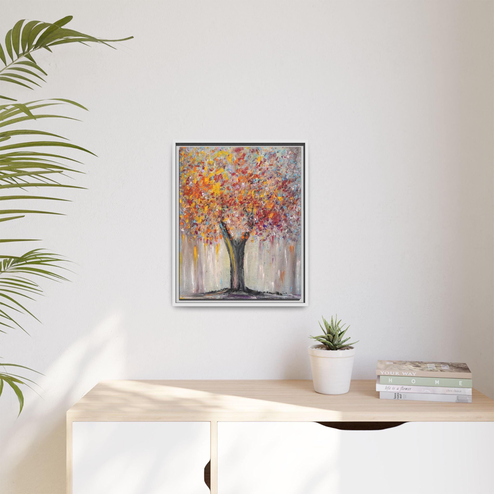 Framed Matte Canvas - Colorful Abstract Tree Wall Art