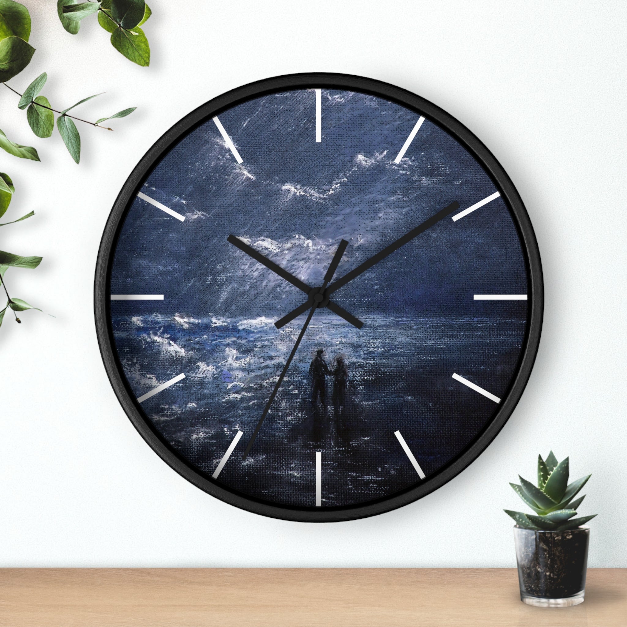 Wall Clock — Moody Ocean Nightscape Clock with Silhouetted Couple
