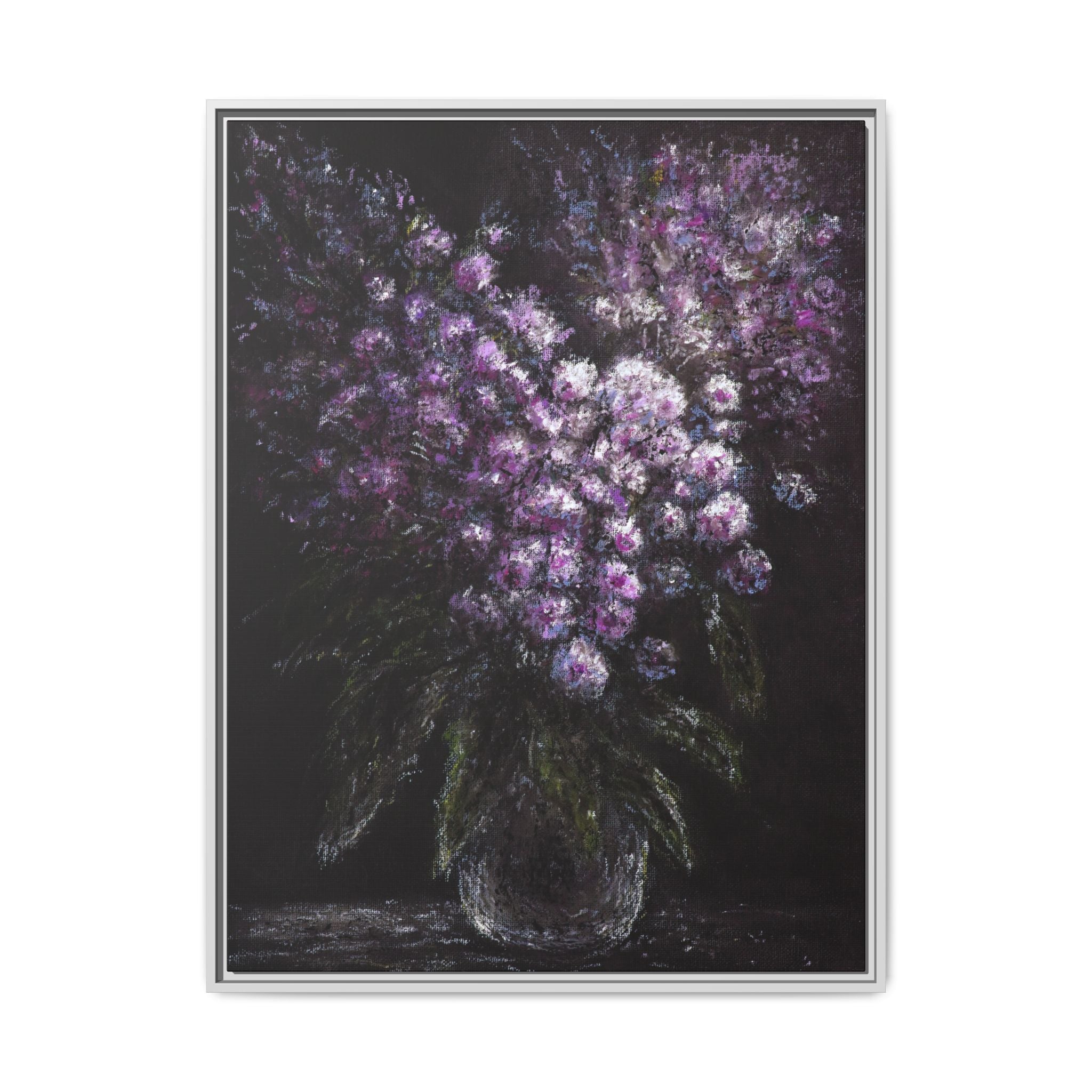 Framed Matte Canvas: Moody Purple Floral Bouquet Wall Art