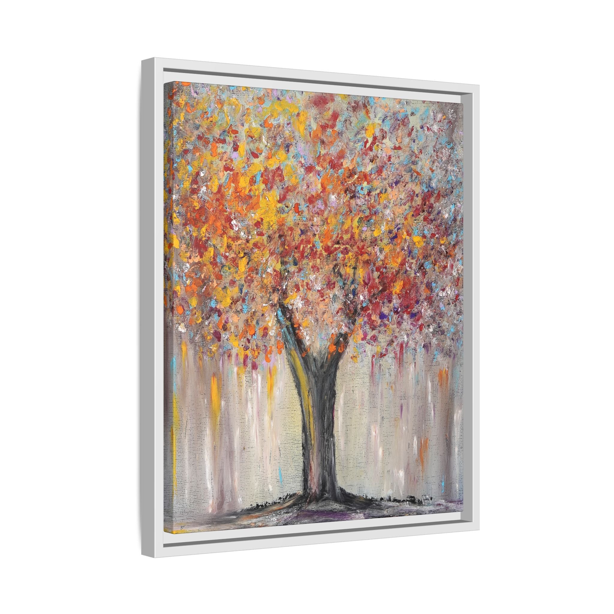 Framed Matte Canvas - Colorful Abstract Tree Wall Art