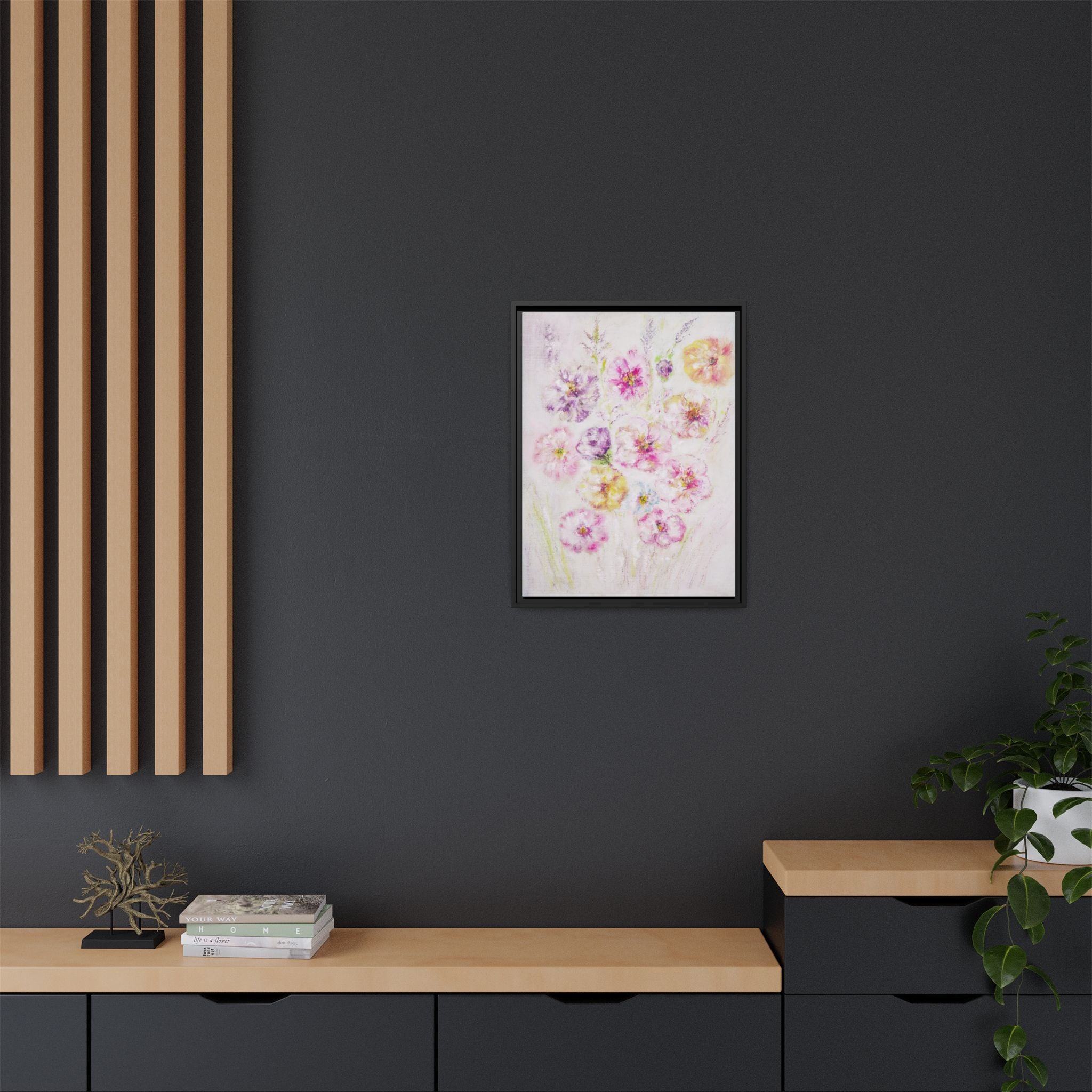 Framed Floral Canvas Print — Soft Pastel Bouquet Wall Art