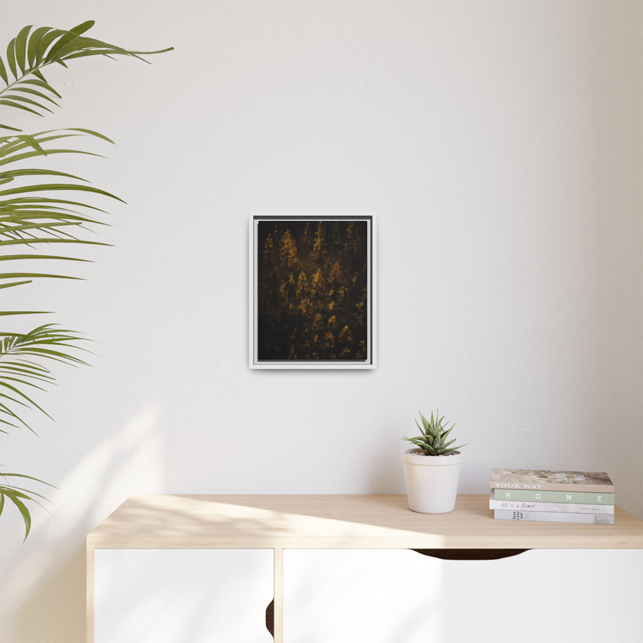 Framed Matte Canvas Forest Print — Golden Autumn Trees Wall Art