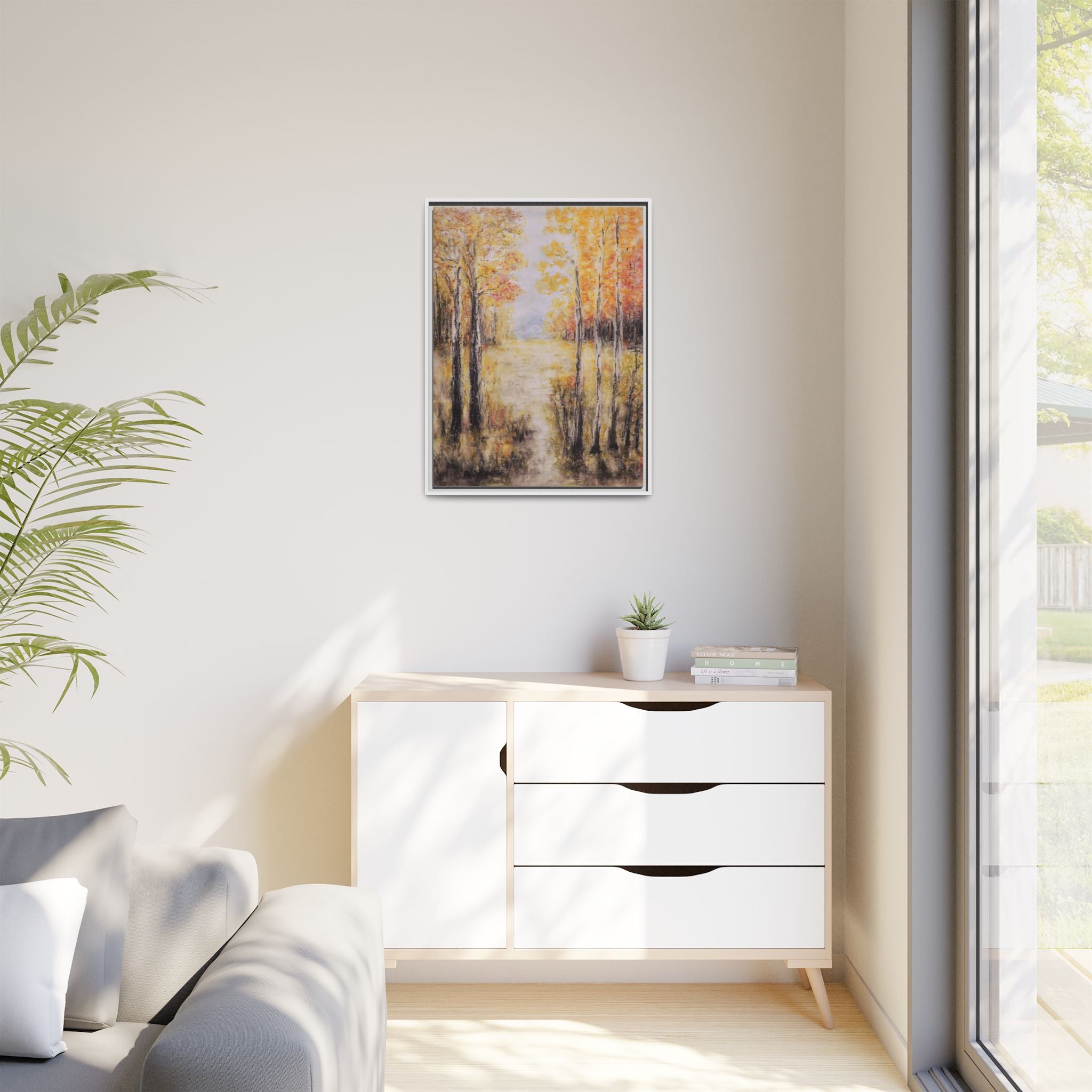 Golden Trees Landscape - Framed Canvas Art