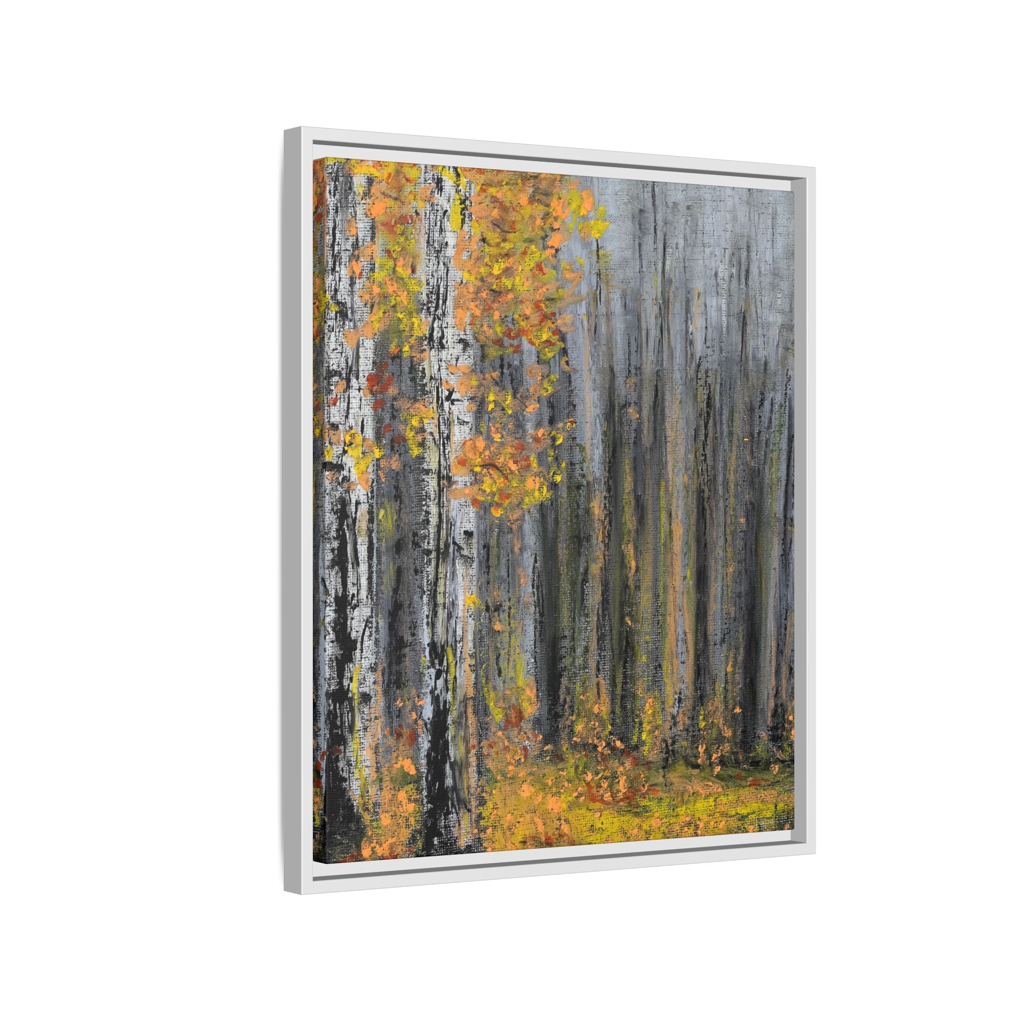 Framed Matte Canvas Print — Autumn Birch Forest Wall Art
