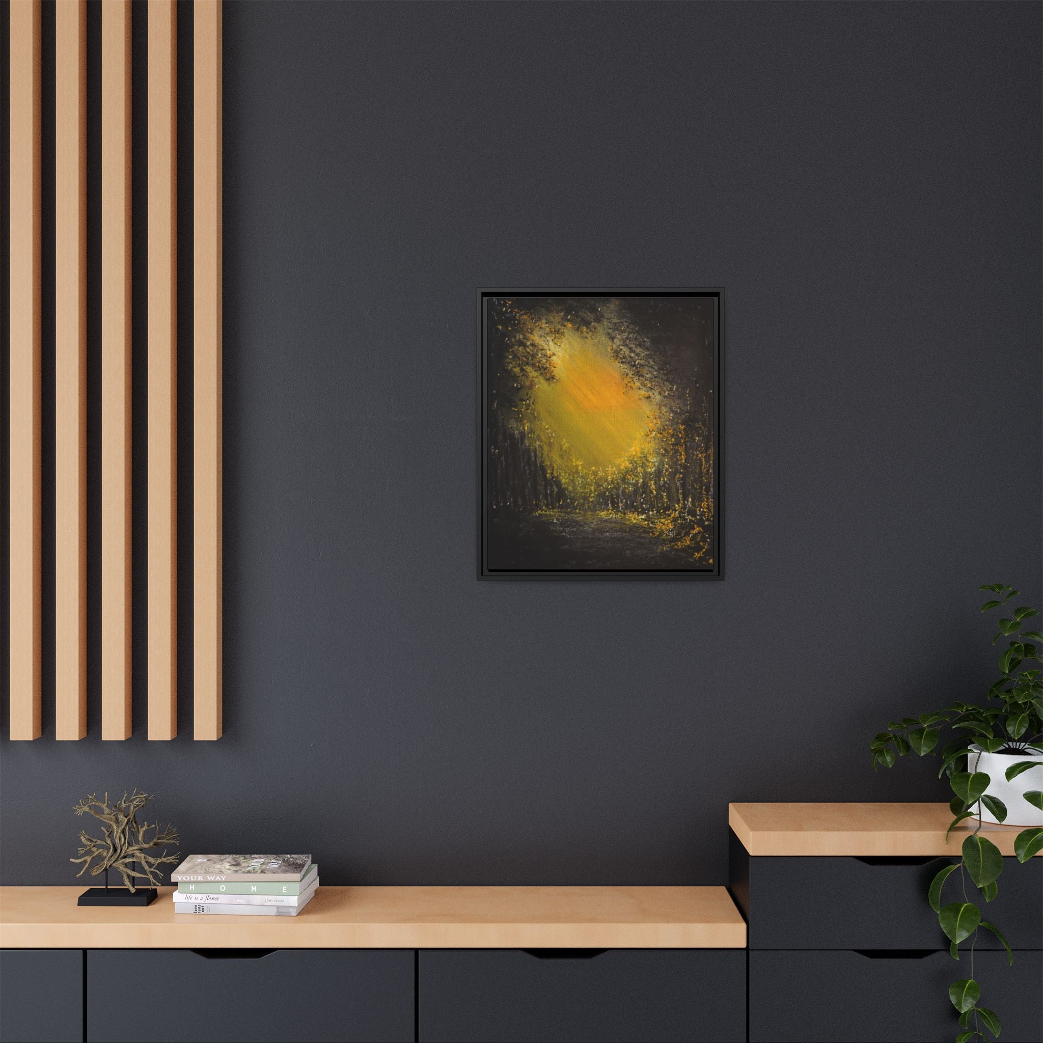 Framed Matte Canvas Wall Art — Golden Forest Glow