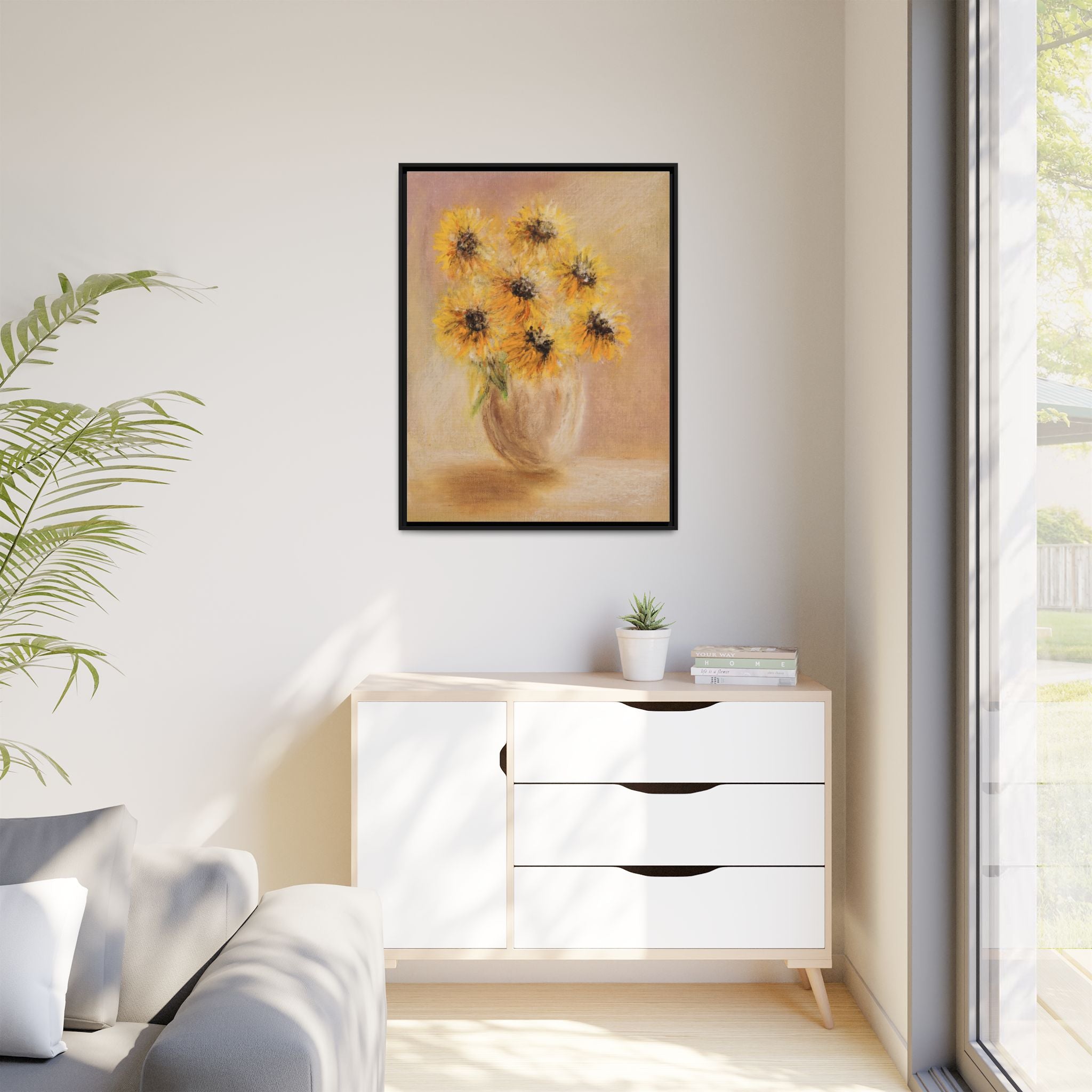 Framed Sunflower Vase — Matte Canvas Wall Art