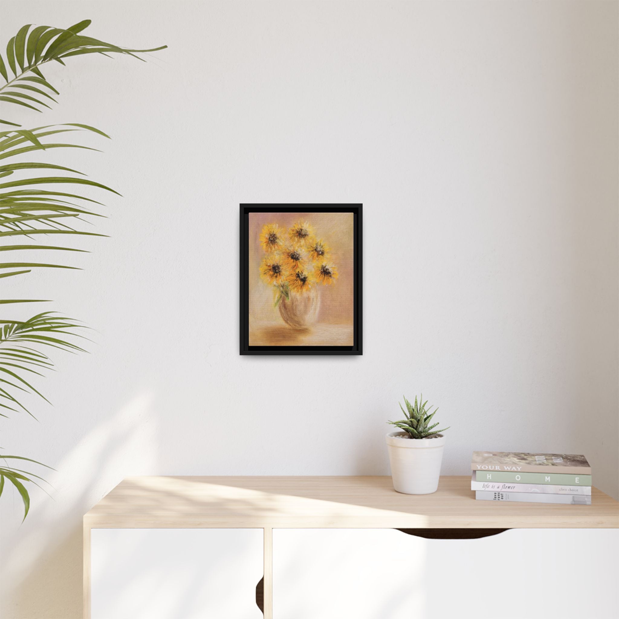 Framed Sunflower Vase — Matte Canvas Wall Art