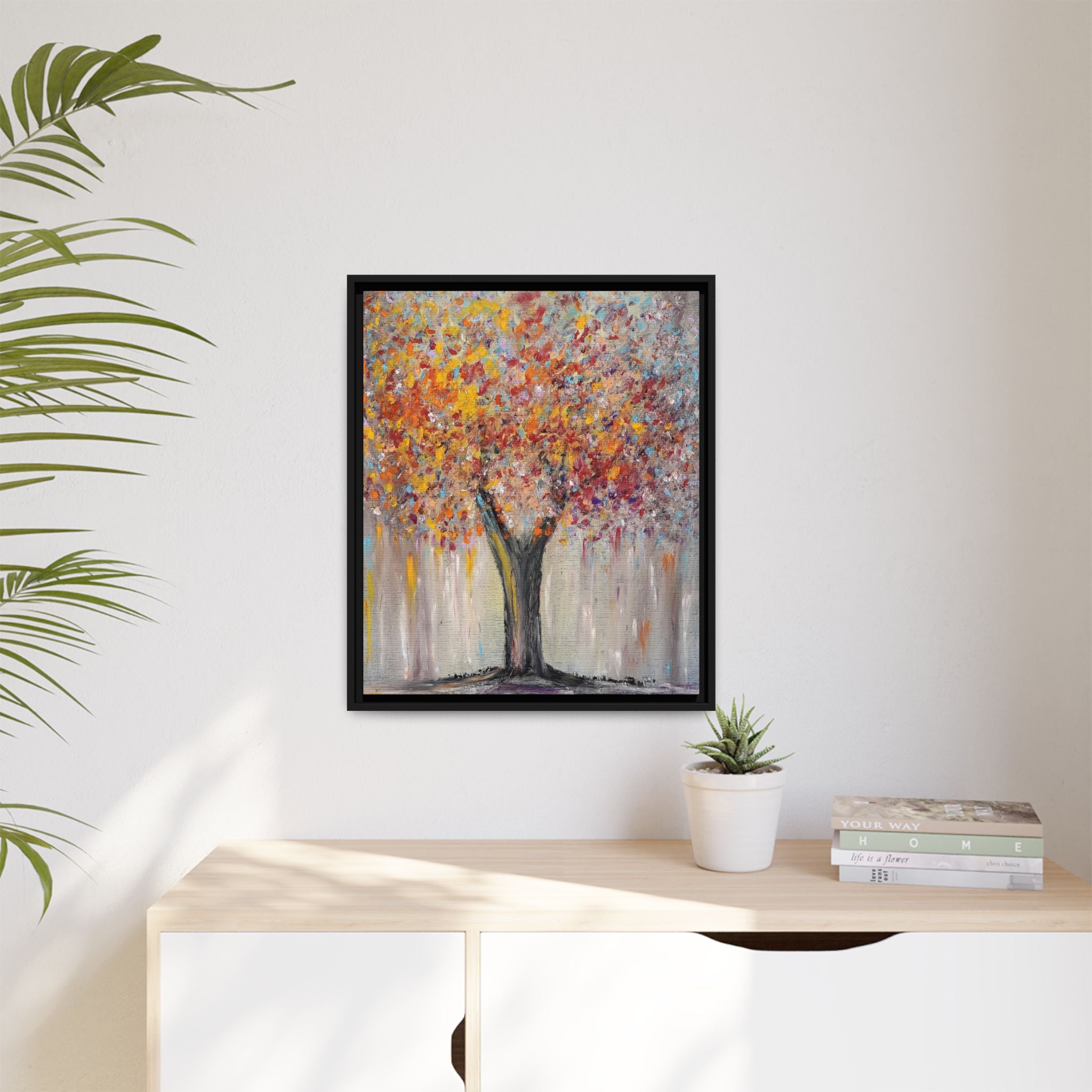 Framed Matte Canvas - Colorful Abstract Tree Wall Art