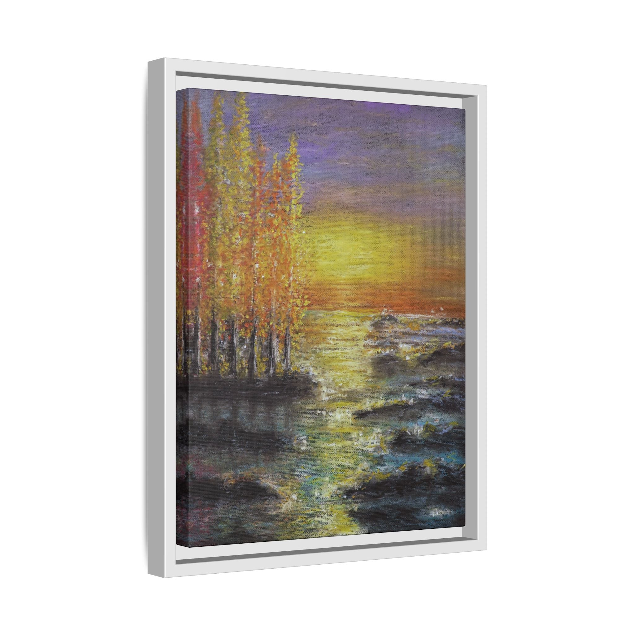 Tranquil Sunset Lake - Framed Matte Canvas Art Print
