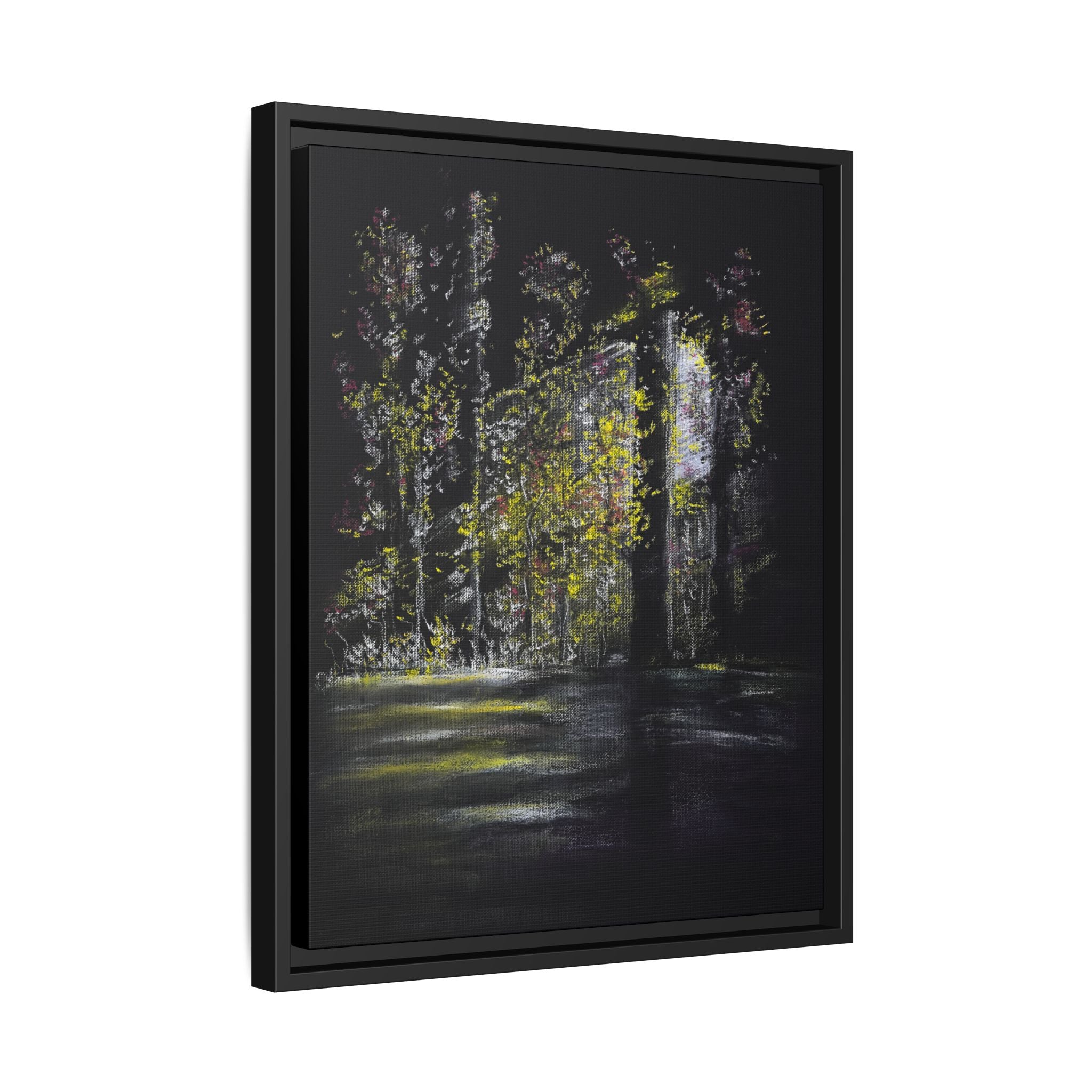 Framed Matte Canvas Forest Nightscape – Moody Woodland Wall Art