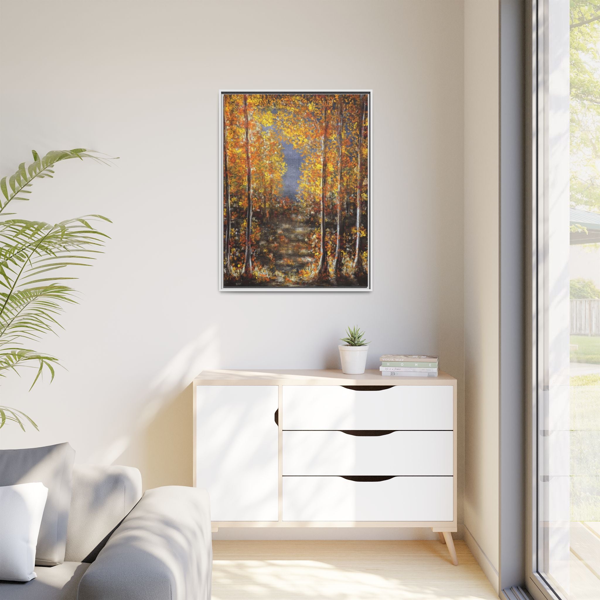 Framed Canvas Art - Autumn Forest Trees Landscape