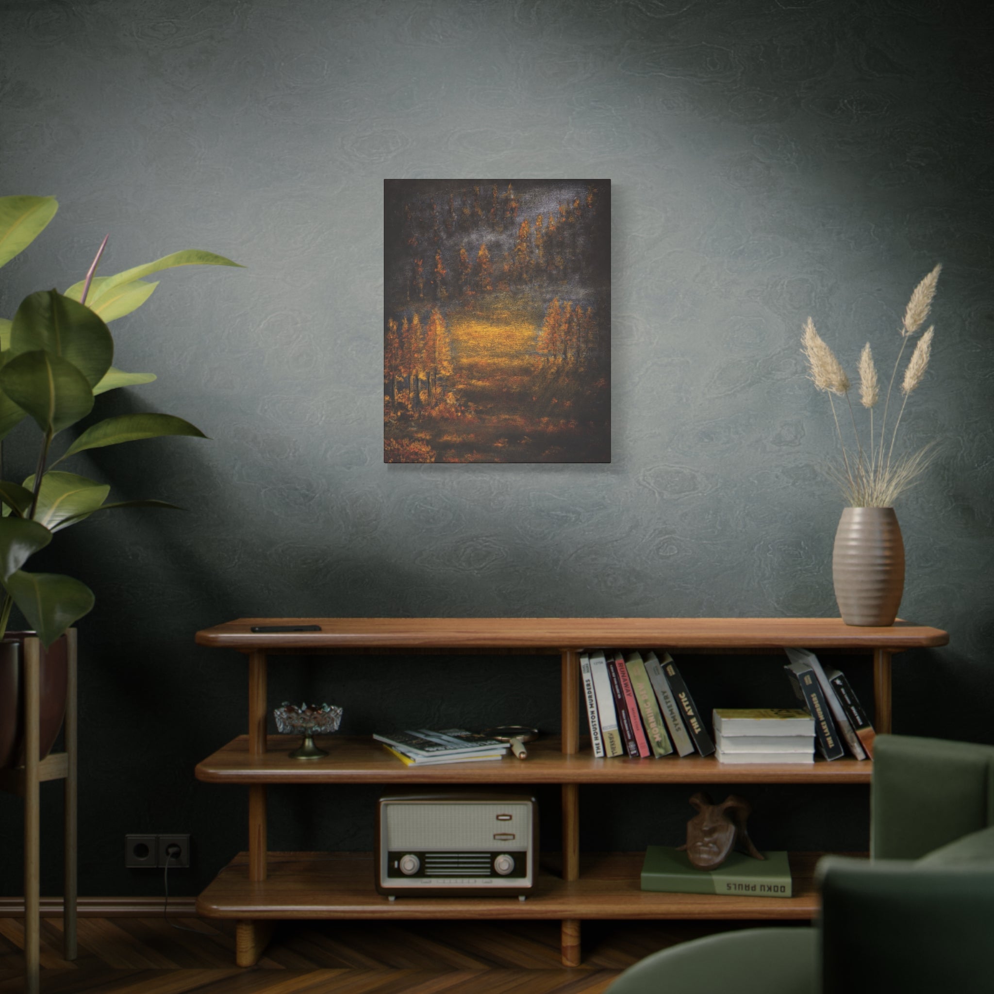 Autumn Mist Canvas Wall Art — Golden Forest Landscape, Matte Stretched Print