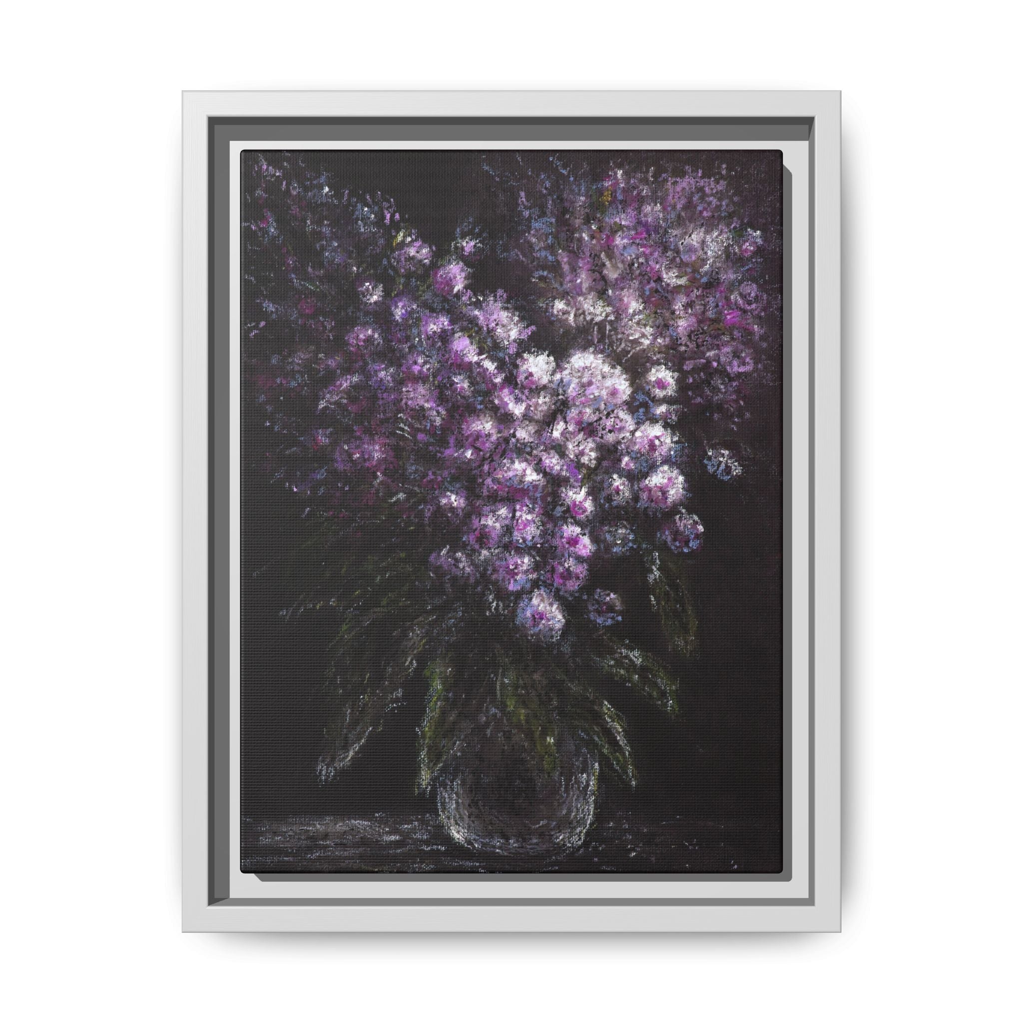 Framed Matte Canvas: Moody Purple Floral Bouquet Wall Art