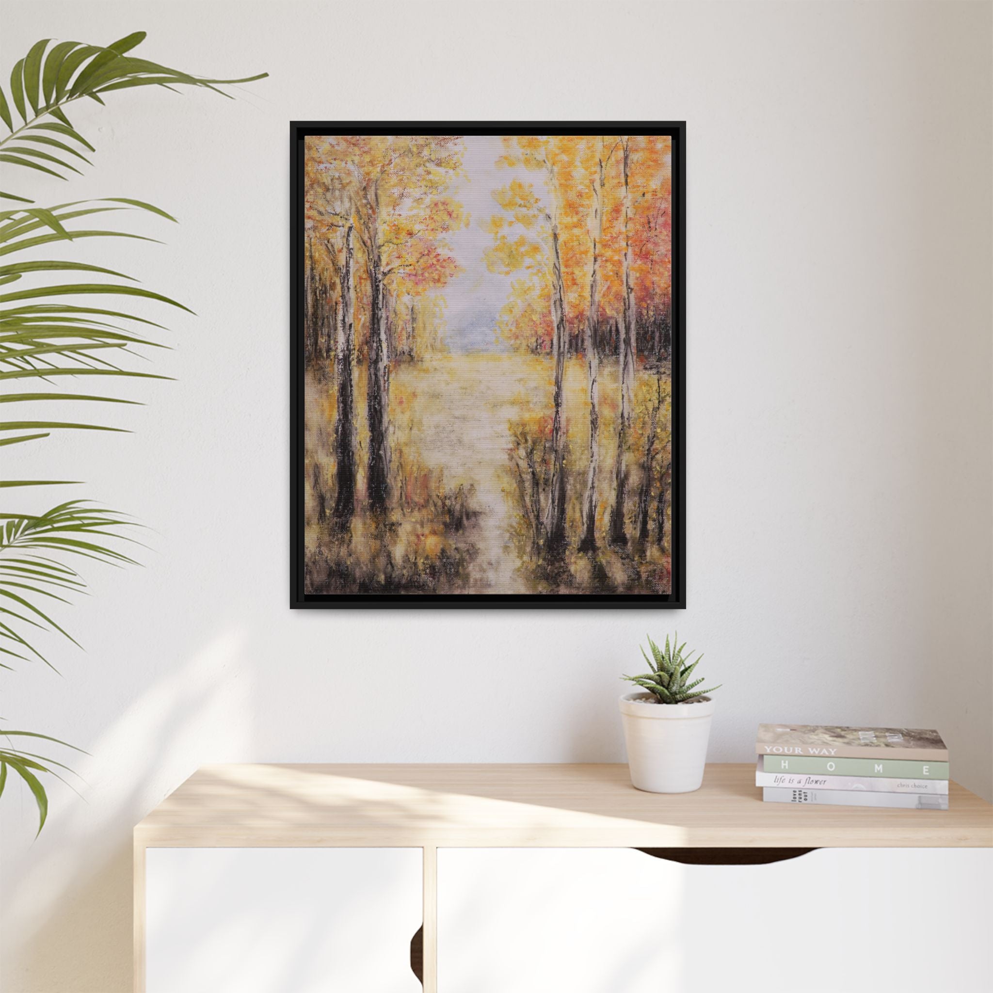 Golden Trees Landscape - Framed Canvas Art