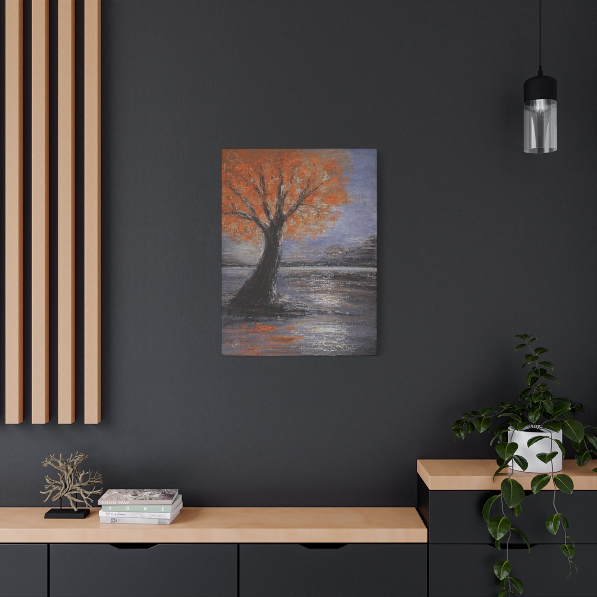 Autumn Solitude Matte Canvas Wall Art — Orange Tree Landscape, Stretched 1.25"