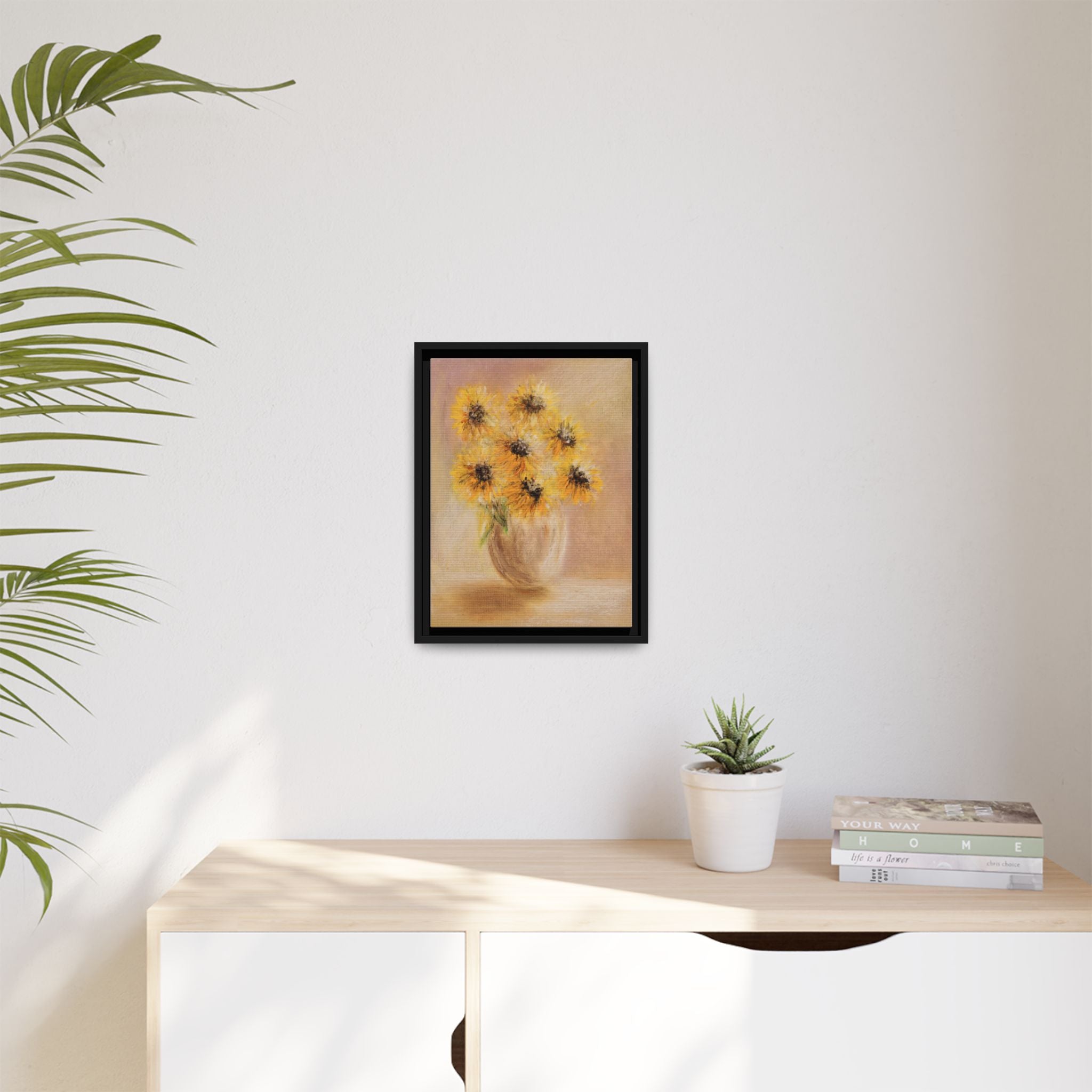 Framed Sunflower Vase — Matte Canvas Wall Art
