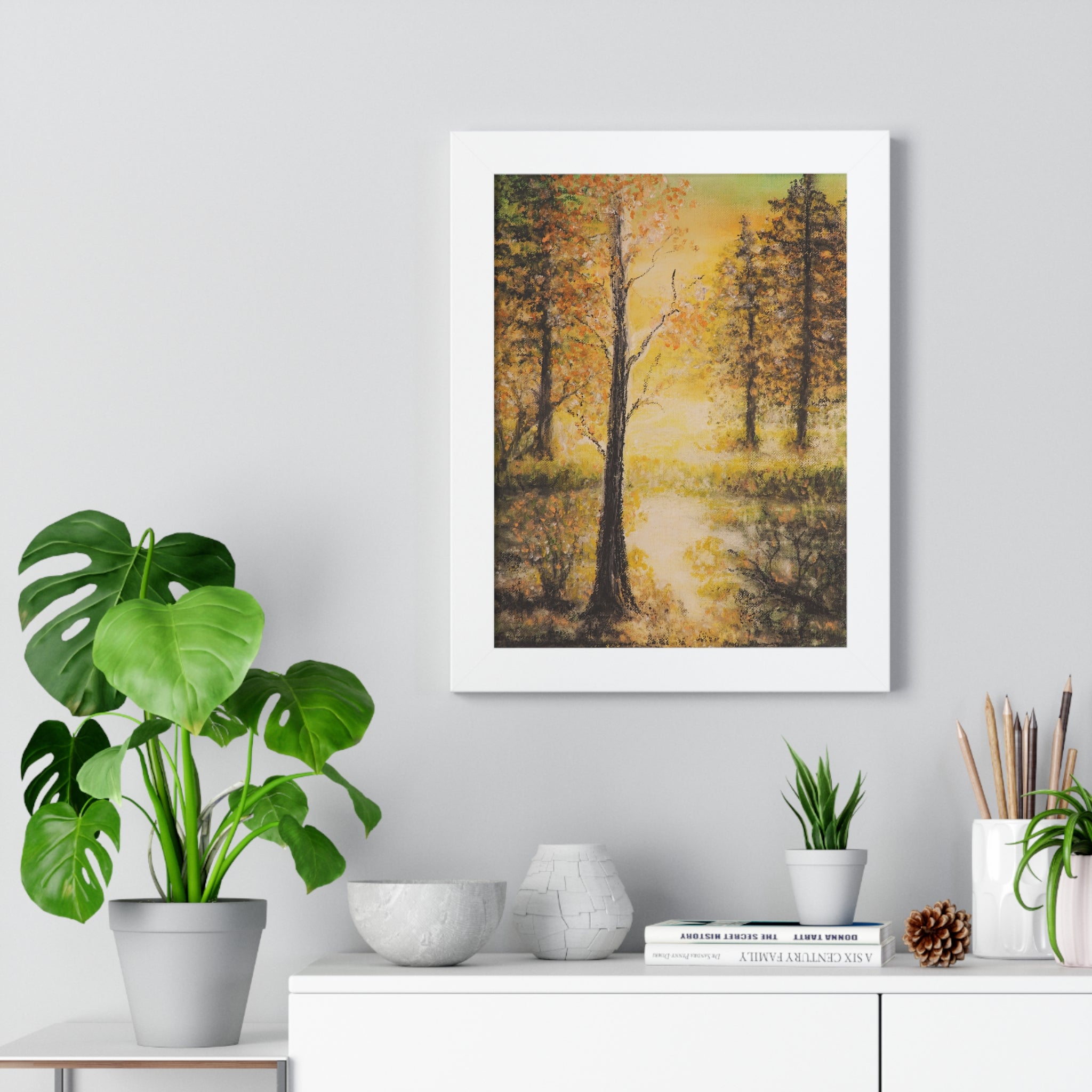 Framed Vertical Poster — Golden Forest Landscape Wall Art